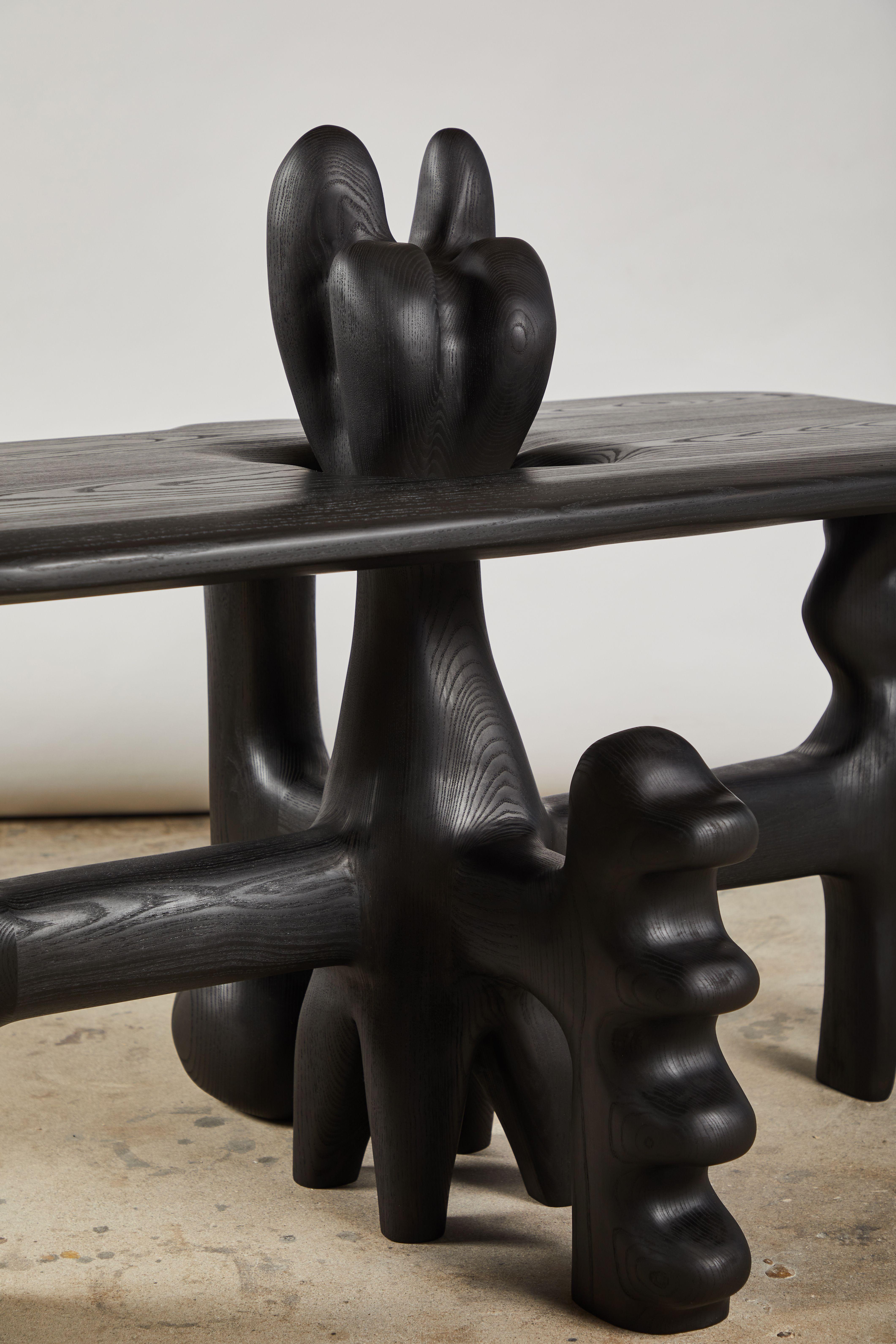 American Organic Hand Carved and Ebonized Ash Coffee Table by Casey McCafferty For Sale