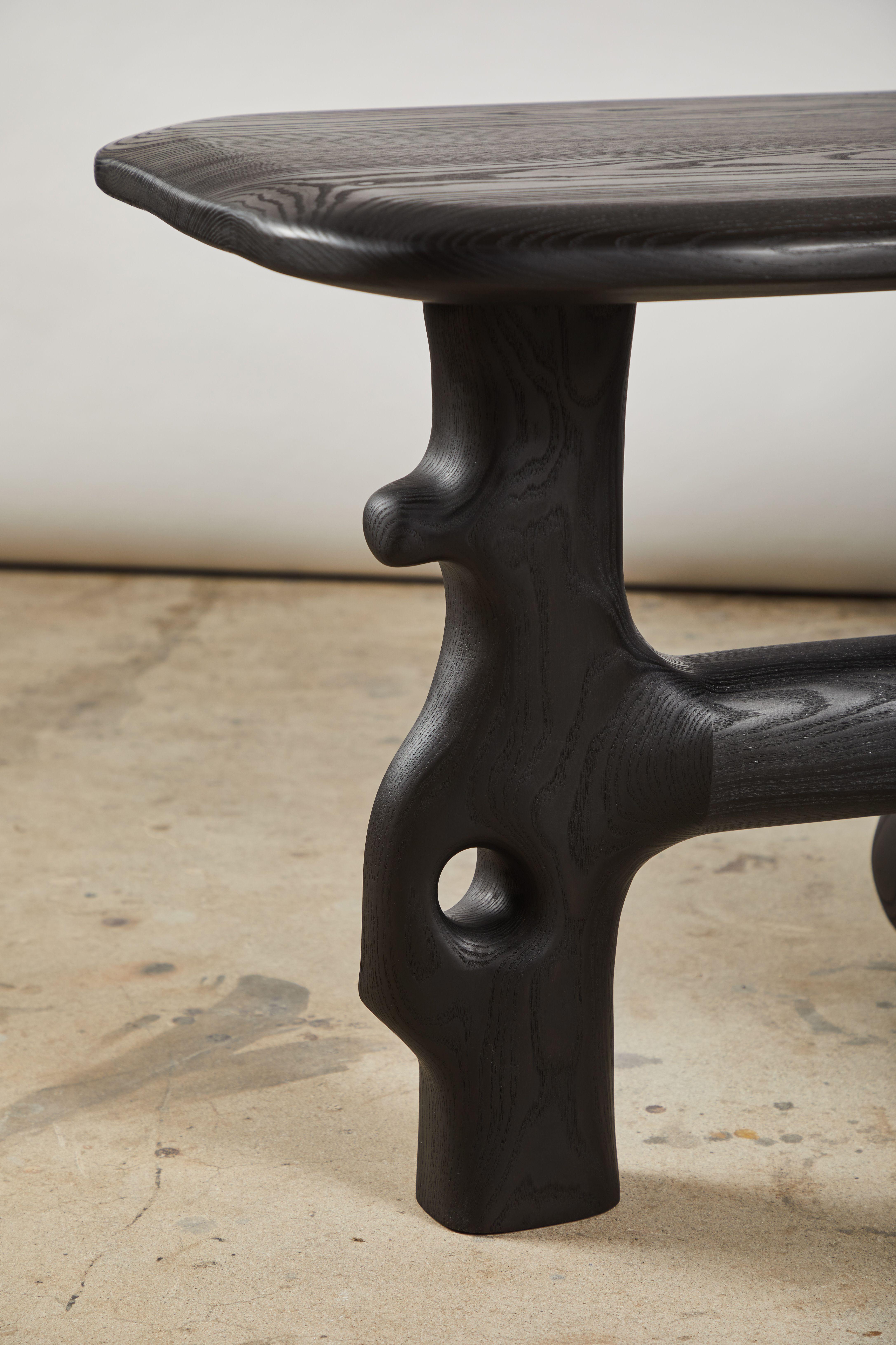Blackened Organic Hand Carved and Ebonized Ash Coffee Table by Casey McCafferty For Sale