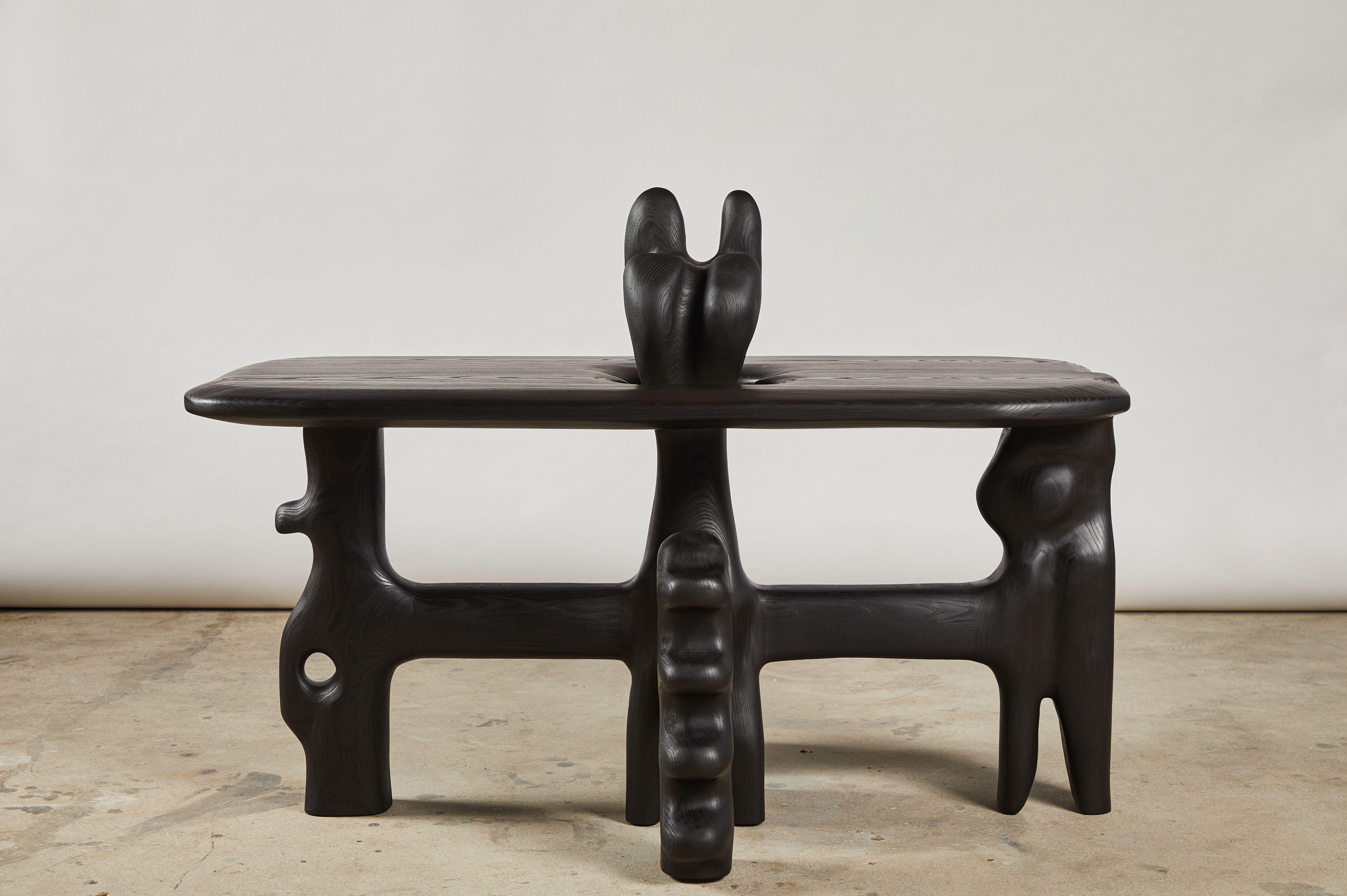 Organic Hand Carved and Ebonized Ash Coffee Table by Casey McCafferty In New Condition For Sale In Fair Lawn, NJ