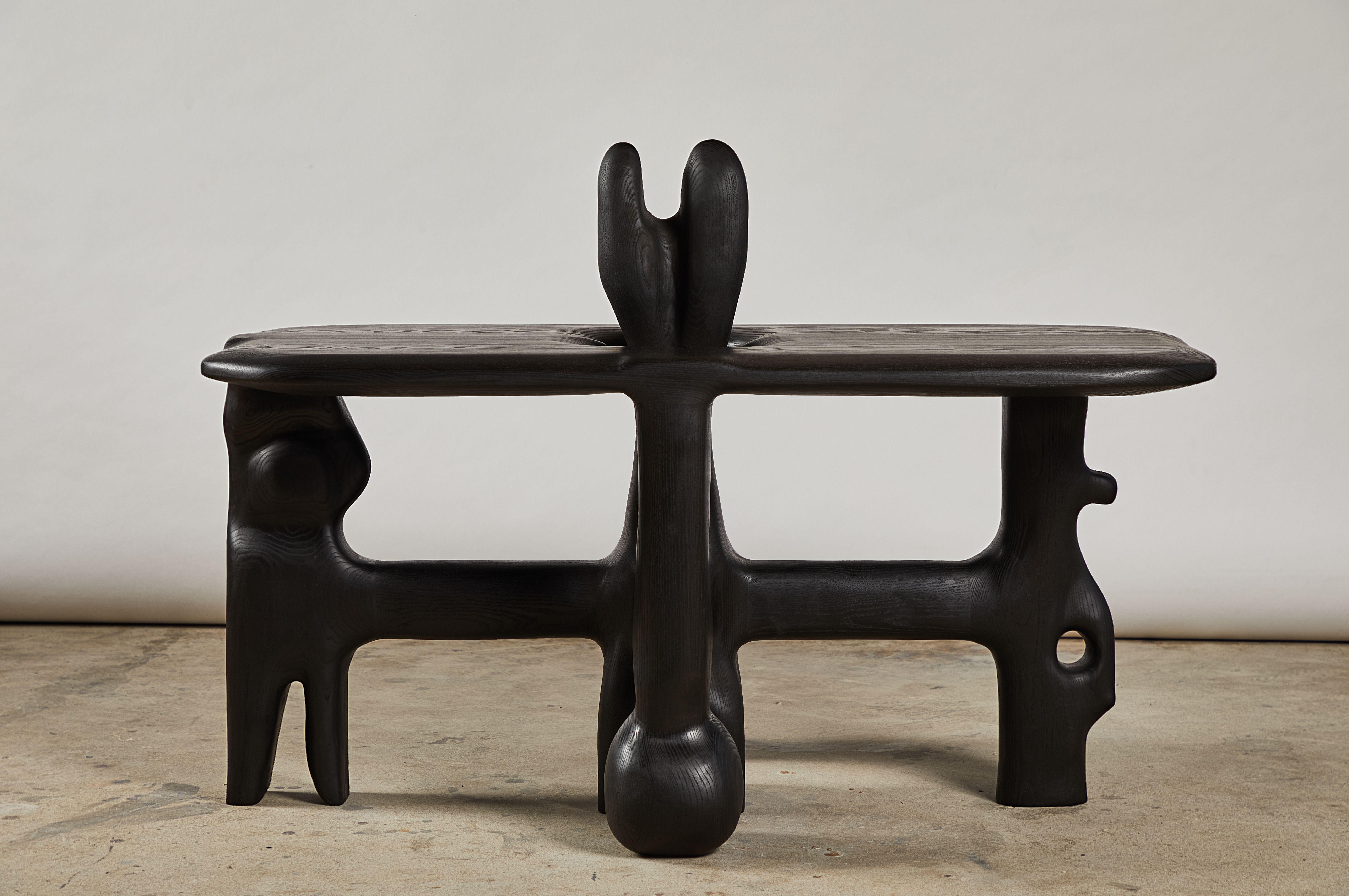 Contemporary Organic Hand Carved and Ebonized Ash Coffee Table by Casey McCafferty For Sale