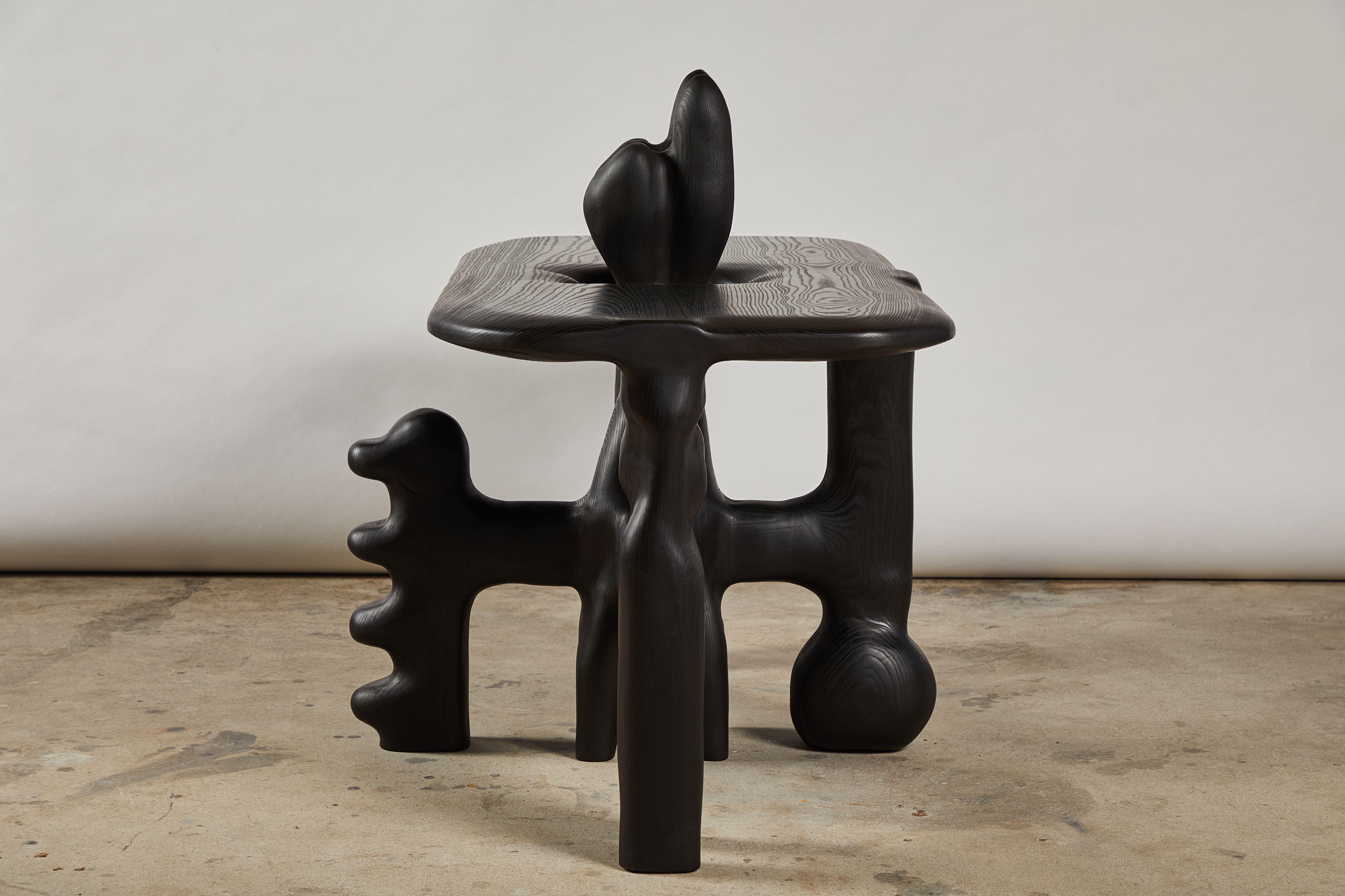 Organic Hand Carved and Ebonized Ash Coffee Table by Casey McCafferty For Sale 1
