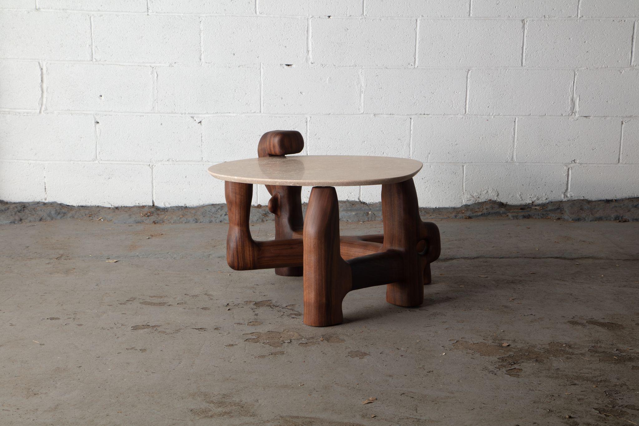 American Organic Hand Carved and Oiled Walnut Side Table by Casey McCafferty For Sale