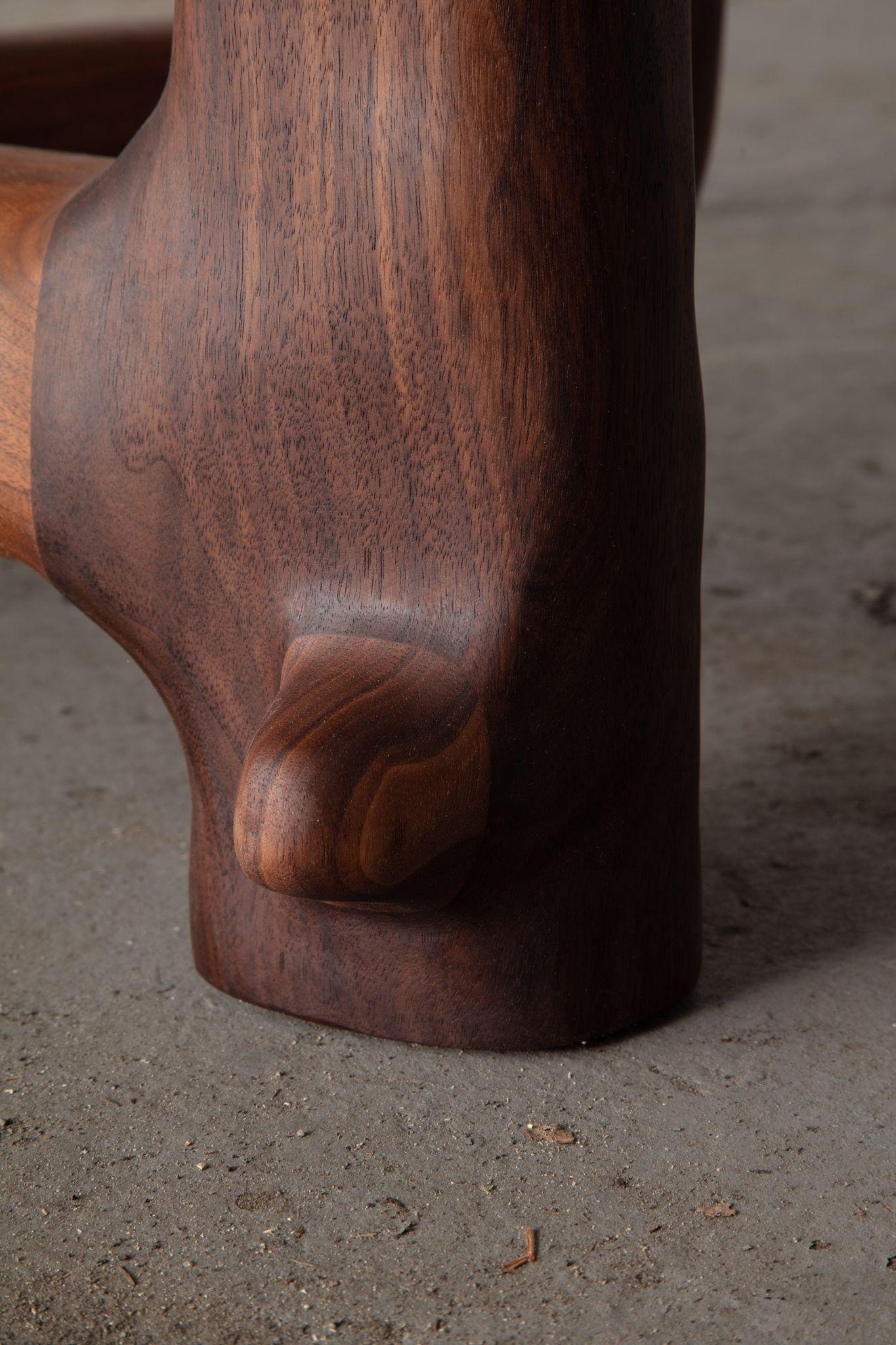 Contemporary Organic Hand Carved and Oiled Walnut Side Table by Casey McCafferty For Sale