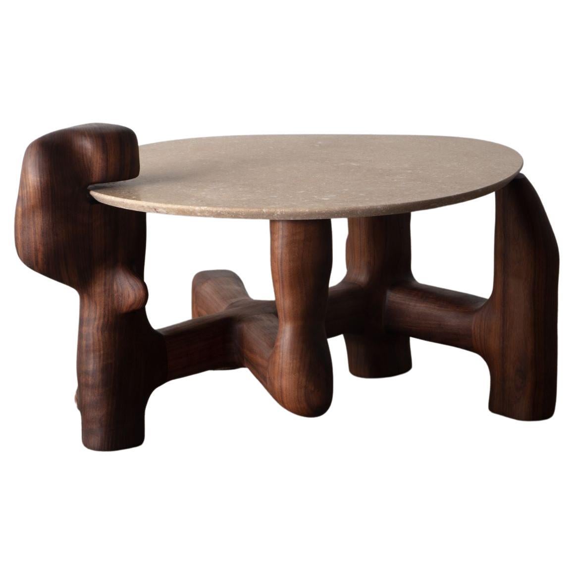 Organic Hand Carved and Oiled Walnut Side Table by Casey McCafferty For Sale