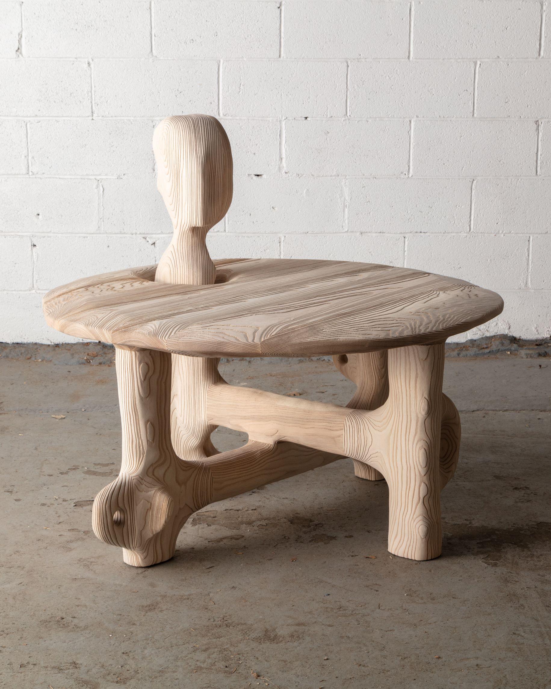 Contemporary Organic Hand Carved and Sandblasted Ash Coffee Table by Casey McCafferty For Sale