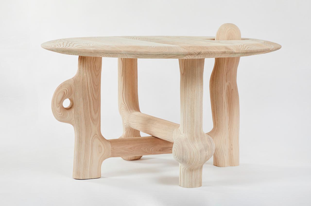 Contemporary Organic Hand Carved and Textured Ash Dining Table by Casey McCafferty For Sale