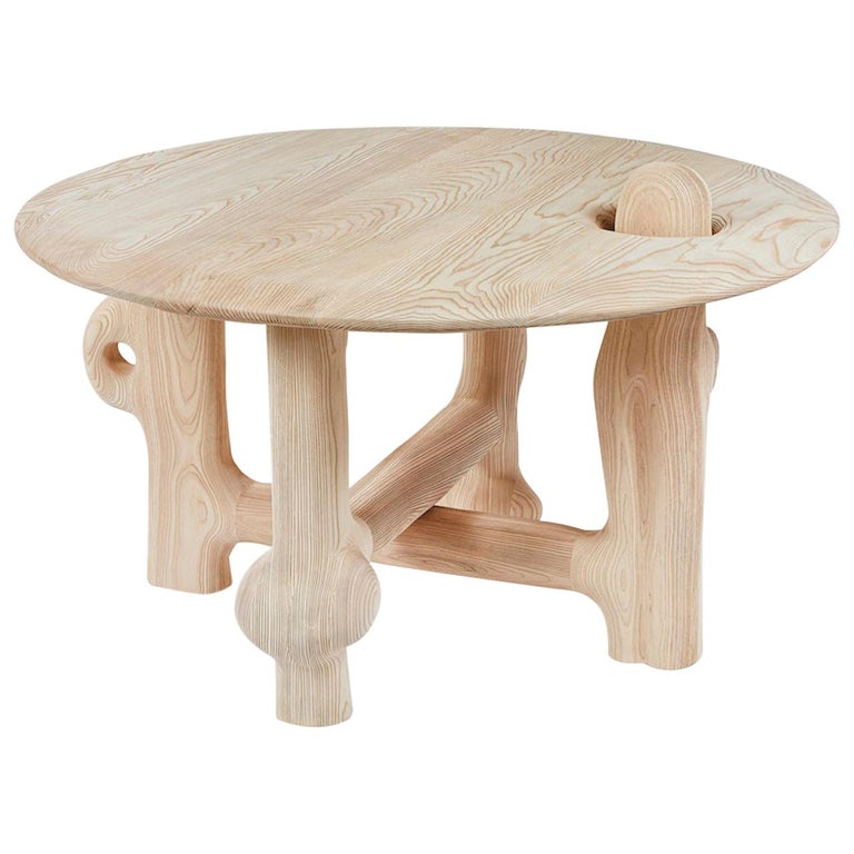 Organic Hand Carved and Textured Ash Dining Table by Casey McCafferty For Sale
