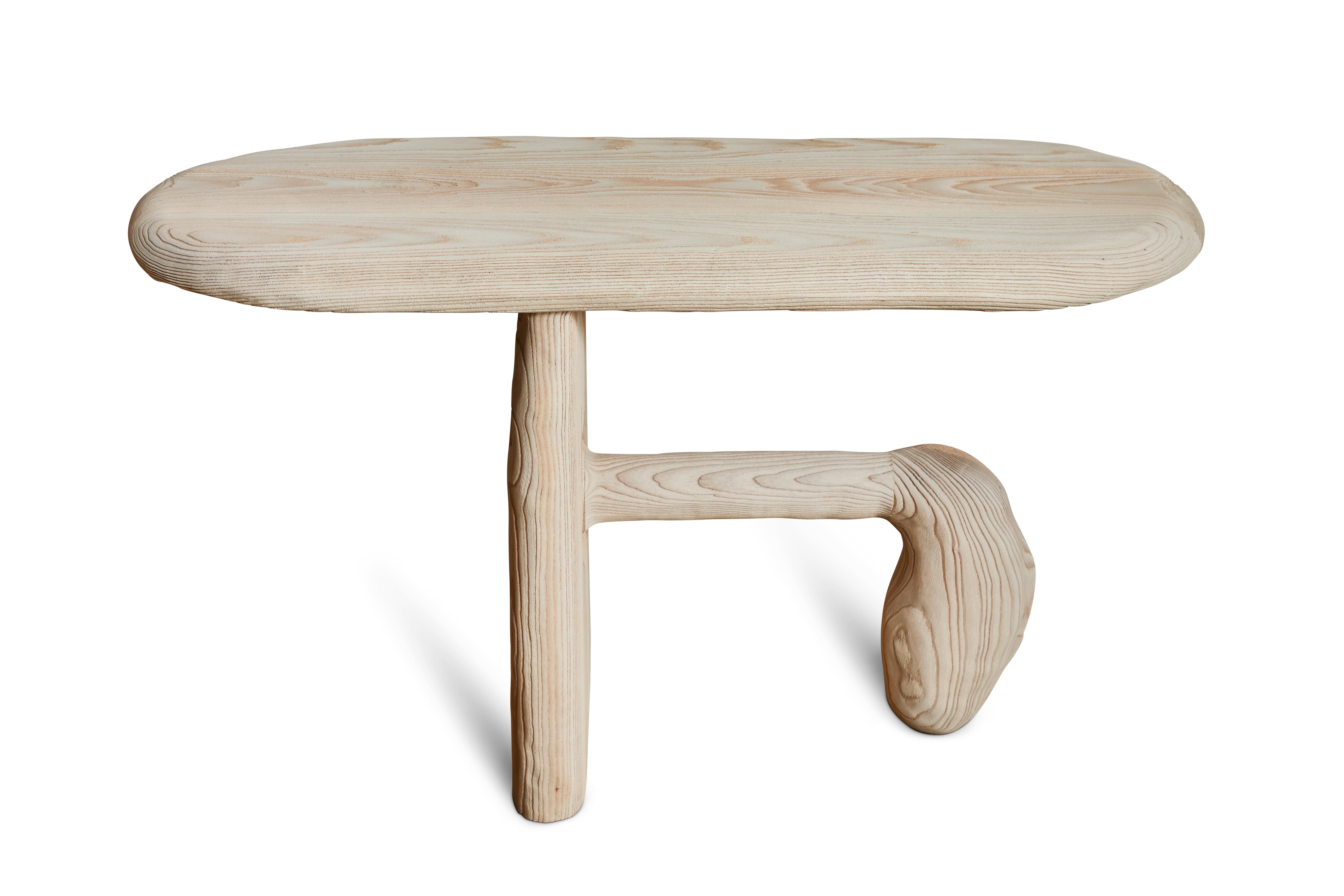 Bleached Organic Hand Carved and Textured Ash Entry Table by Casey McCafferty For Sale