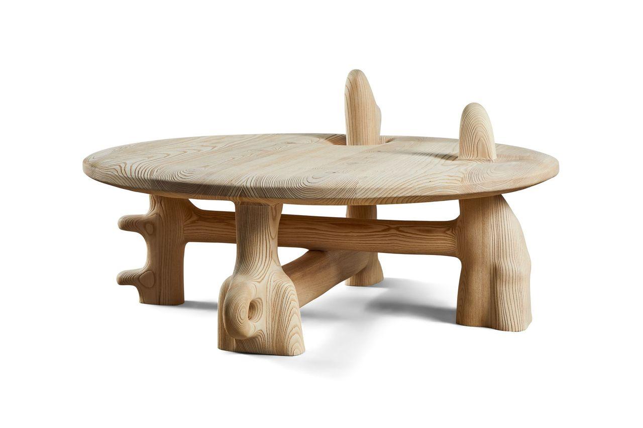 Oiled Organic Hand Carved and Texturized Ash Coffee Table by Casey McCafferty