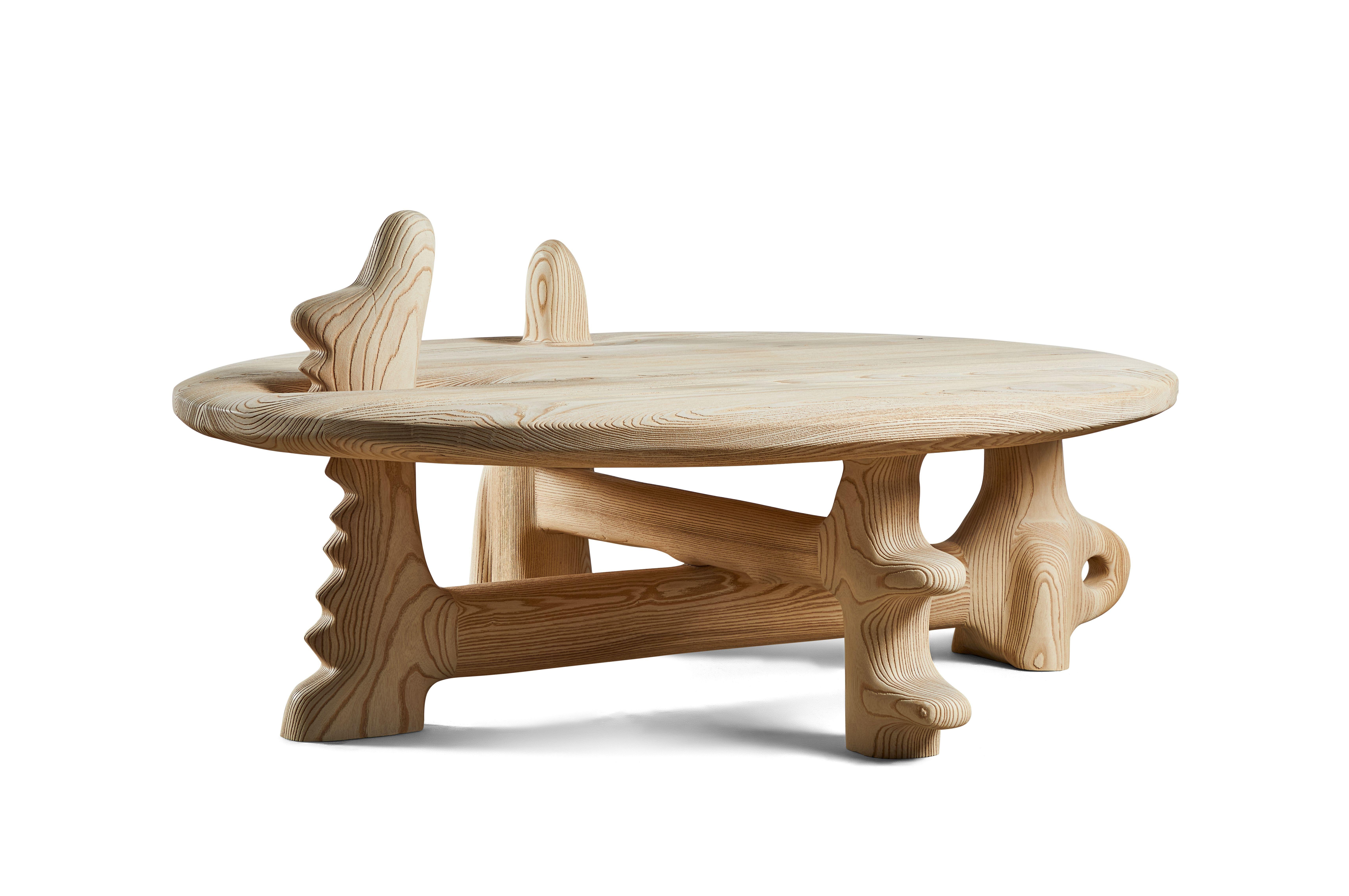 Contemporary Organic Hand Carved and Texturized Ash Coffee Table by Casey McCafferty