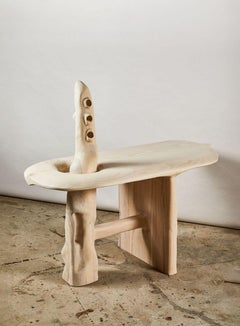 Organic Hand Carved and White Washed Ash Console Table by Casey McCafferty