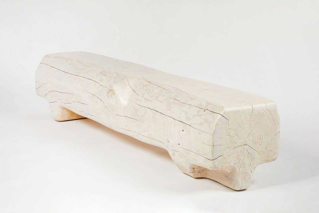 Organic Hand Carved and White Washed Cedar Bench by Casey McCafferty In New Condition For Sale In Fair Lawn, NJ