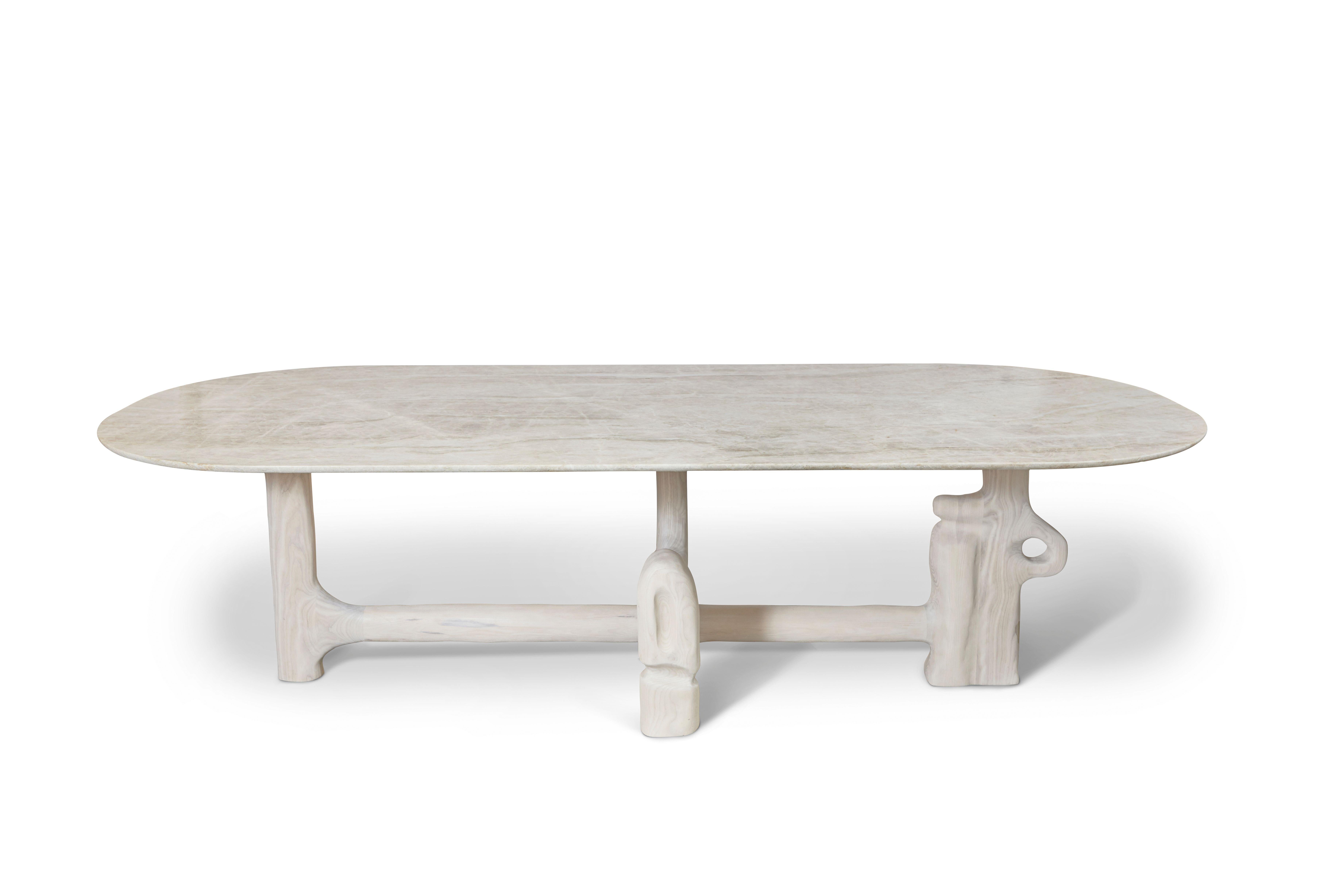 Blackened Organic Hand Carved and White Washed Dining Coffee Table by Casey McCafferty For Sale