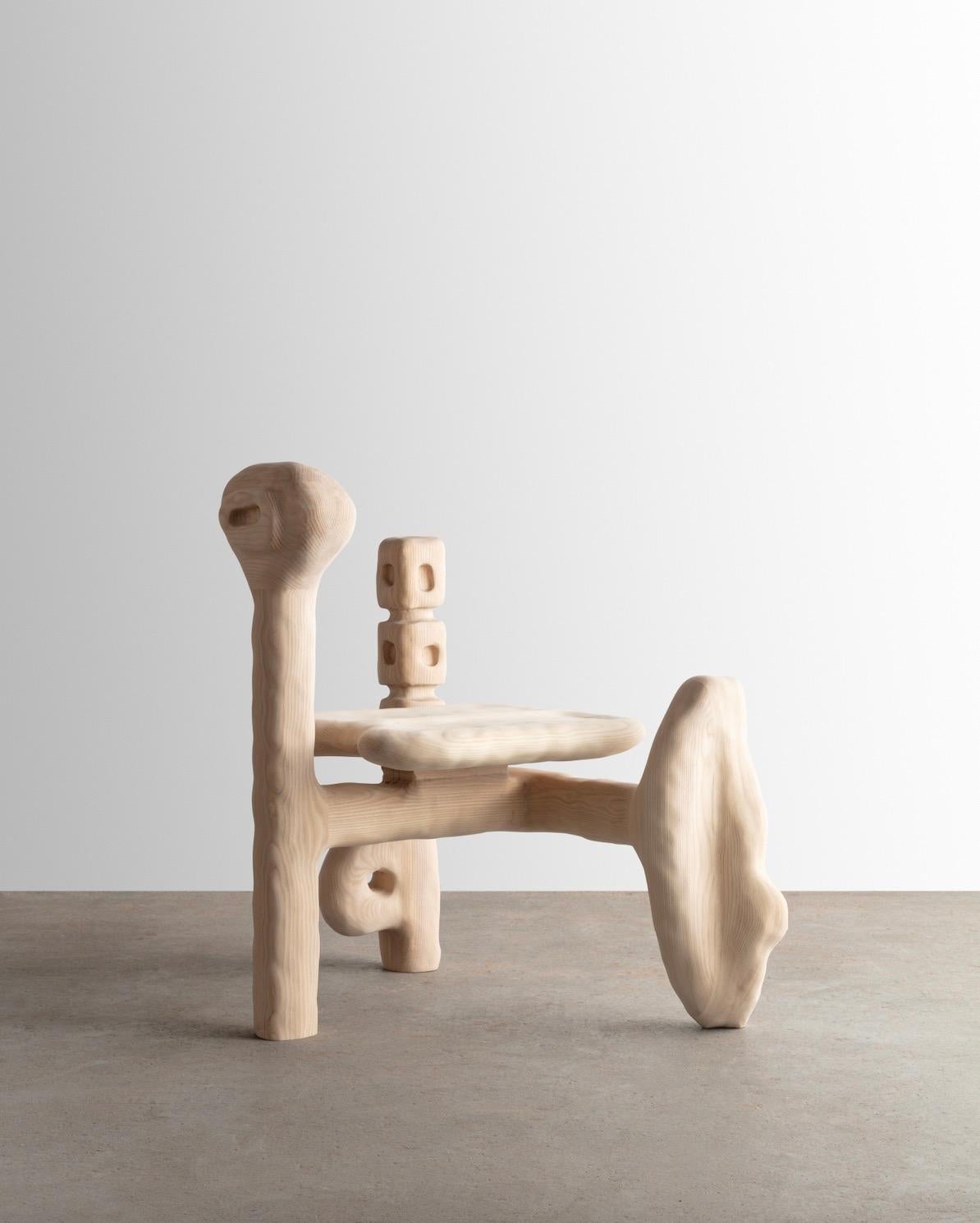 American Organic Hand Carved Ash Chair by Casey McCafferty For Sale