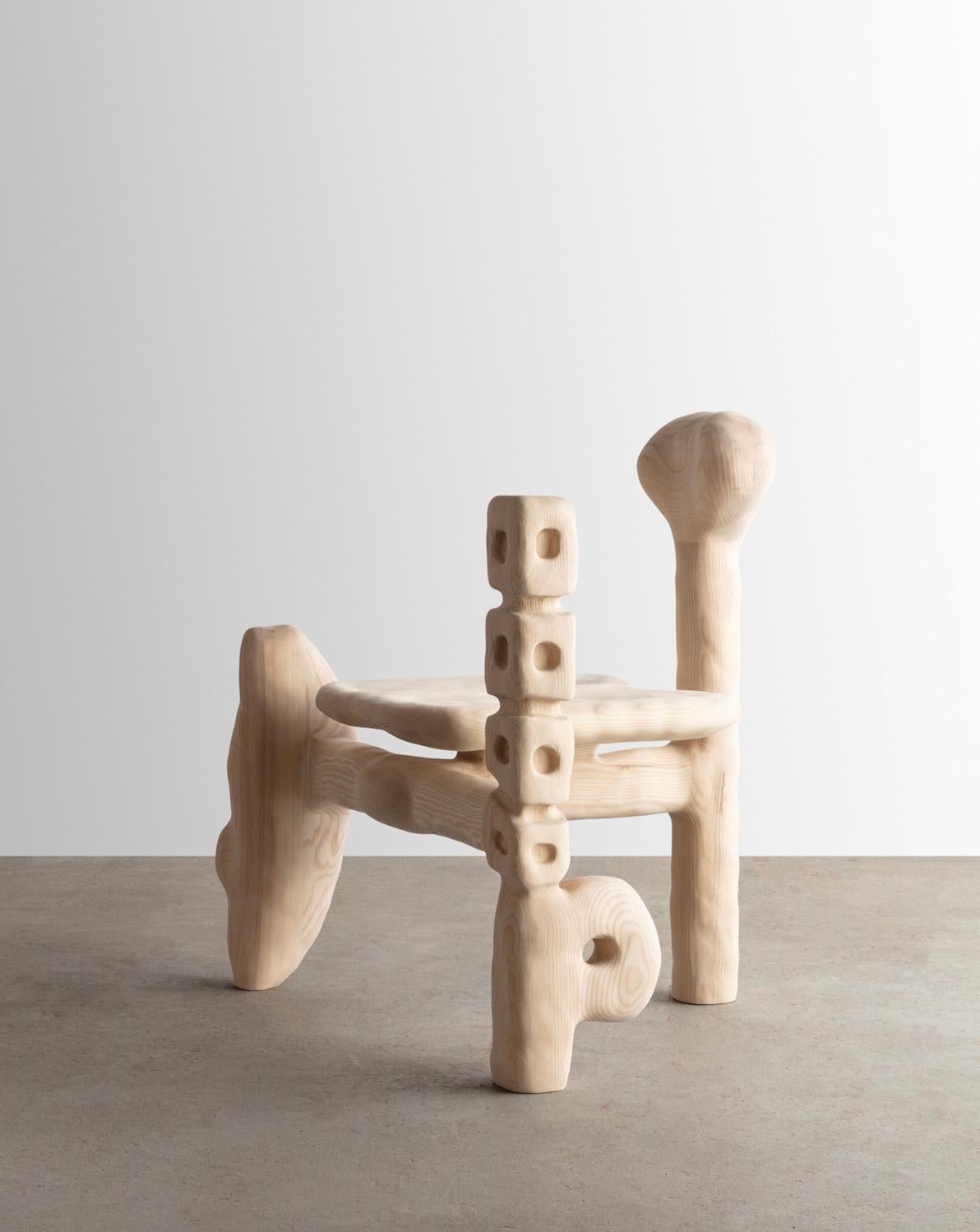 Contemporary Organic Hand Carved Ash Chair by Casey McCafferty For Sale