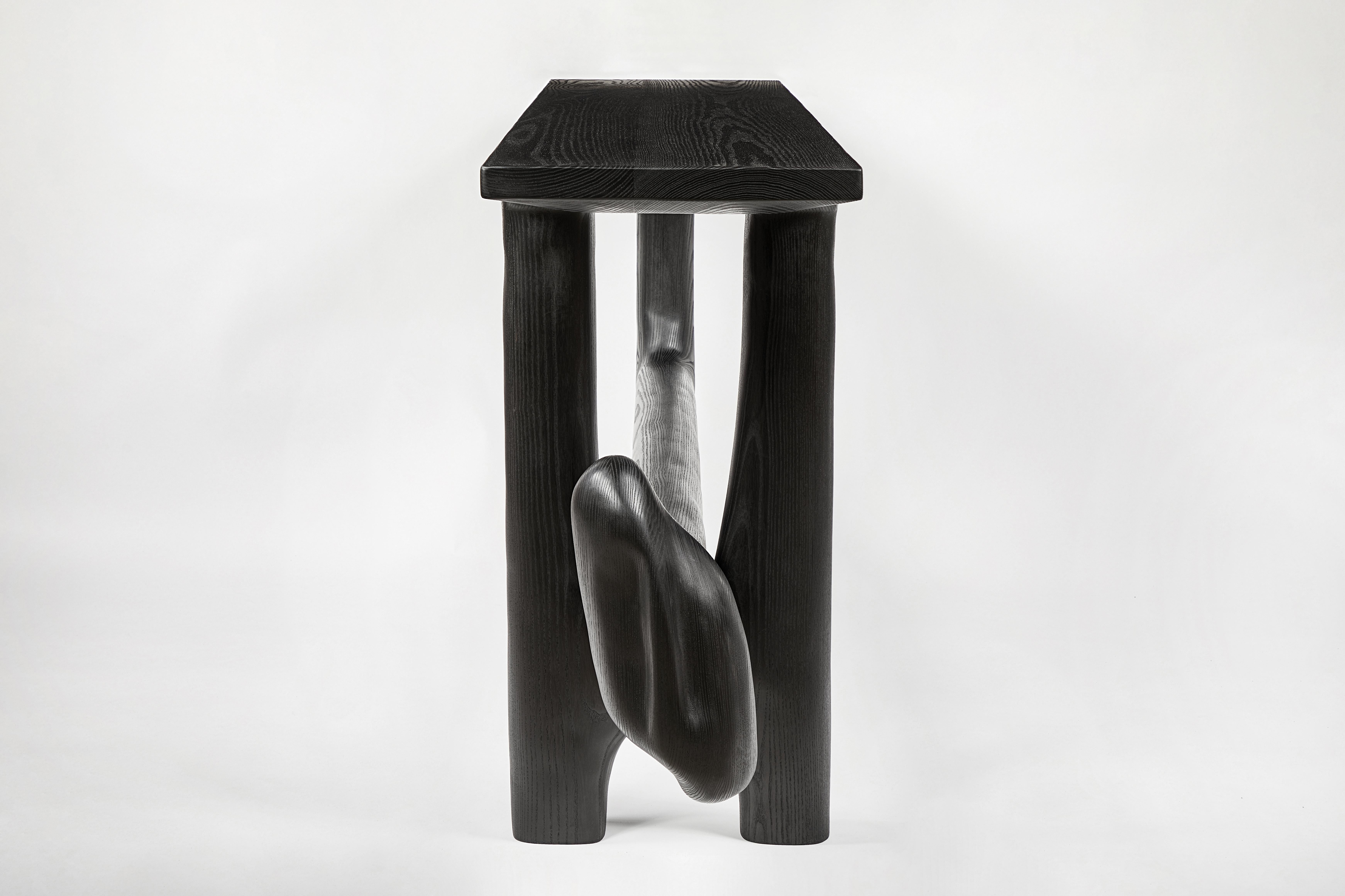 Organic Hand Carved Blackened Ash Entry Table by Casey McCafferty For Sale 5
