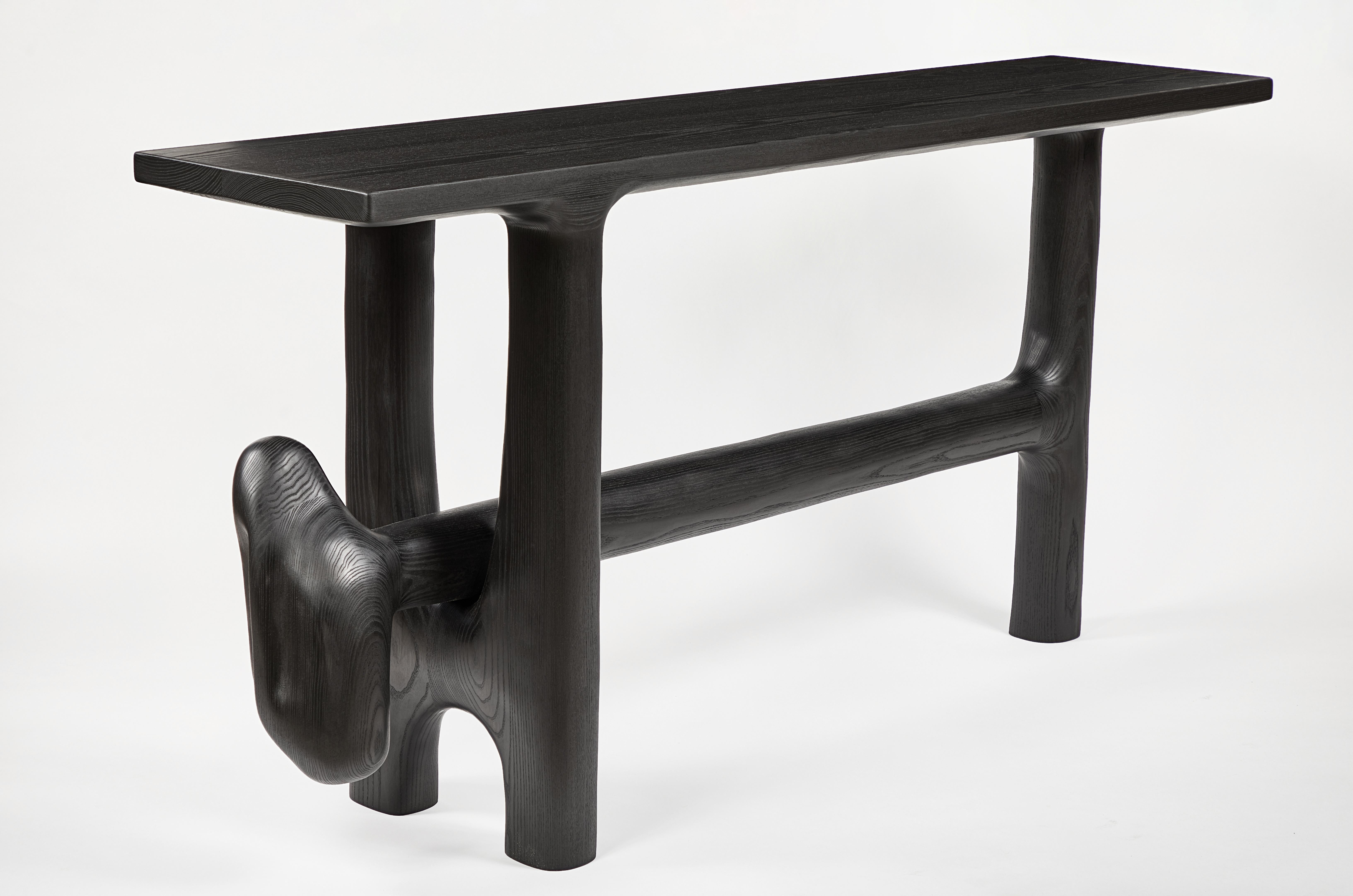 Contemporary Organic Hand Carved Blackened Ash Entry Table by Casey McCafferty For Sale
