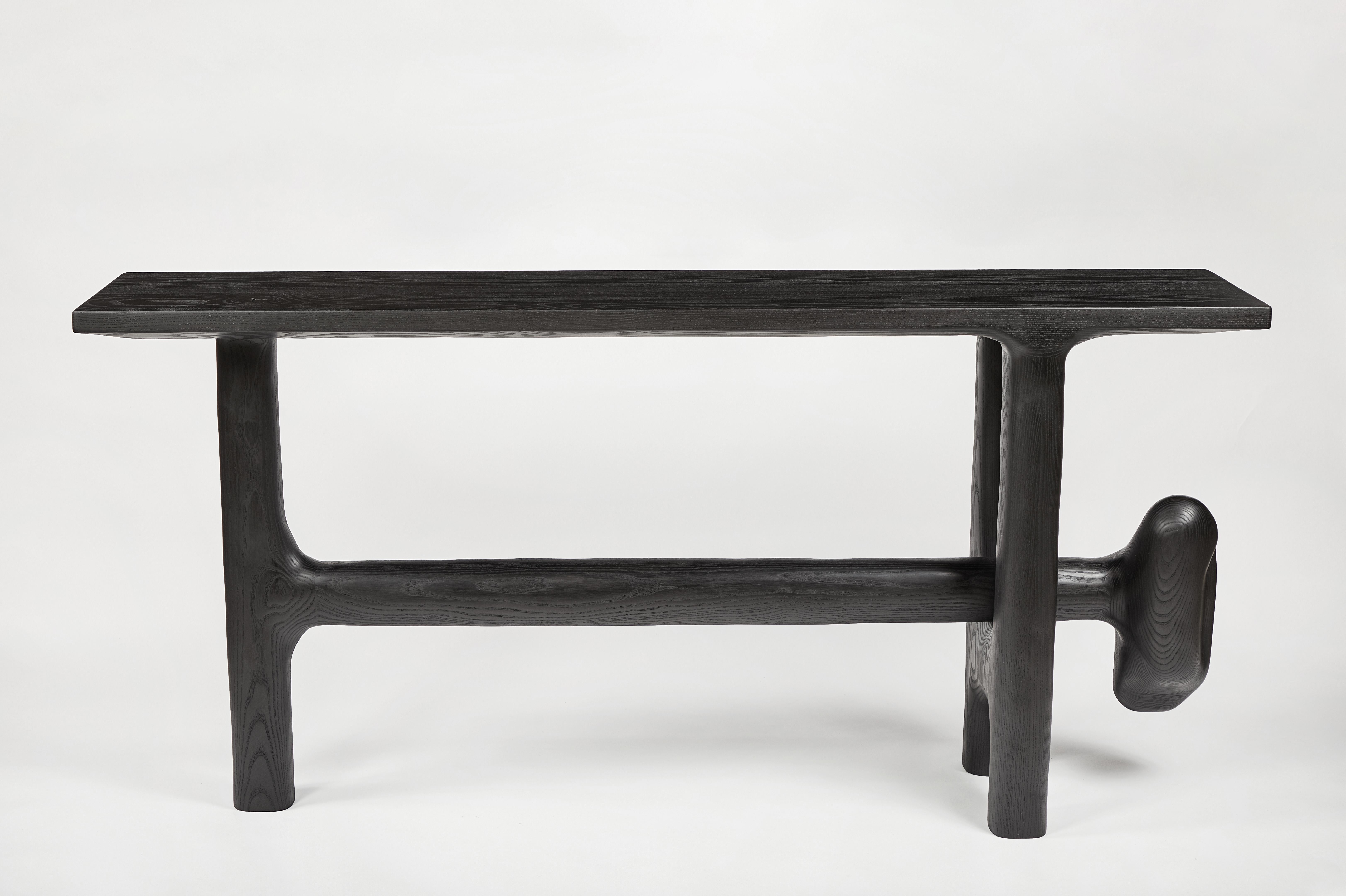 Organic Hand Carved Blackened Ash Entry Table by Casey McCafferty For Sale 1
