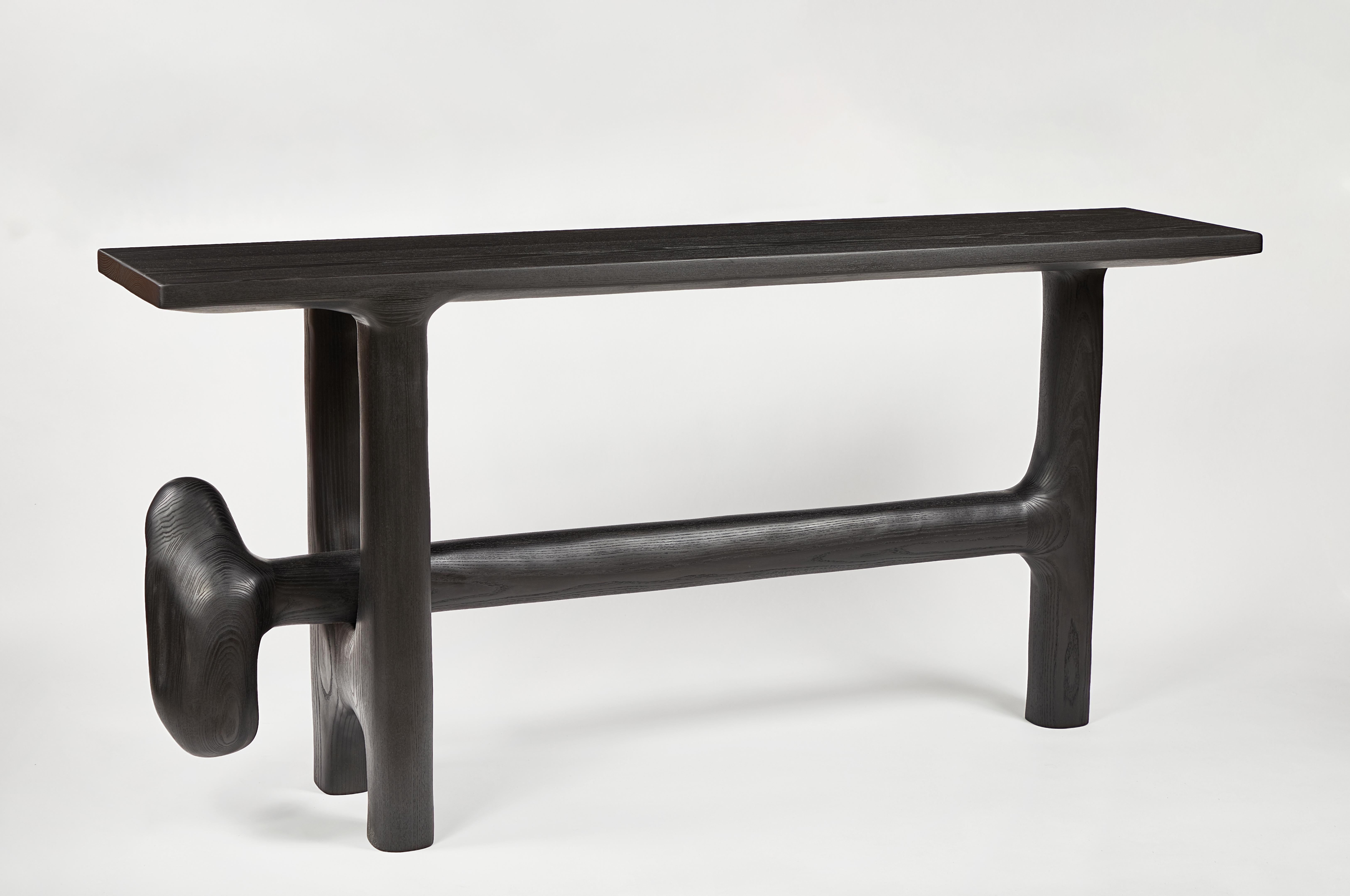 Organic Hand Carved Blackened Ash Entry Table by Casey McCafferty For Sale 3