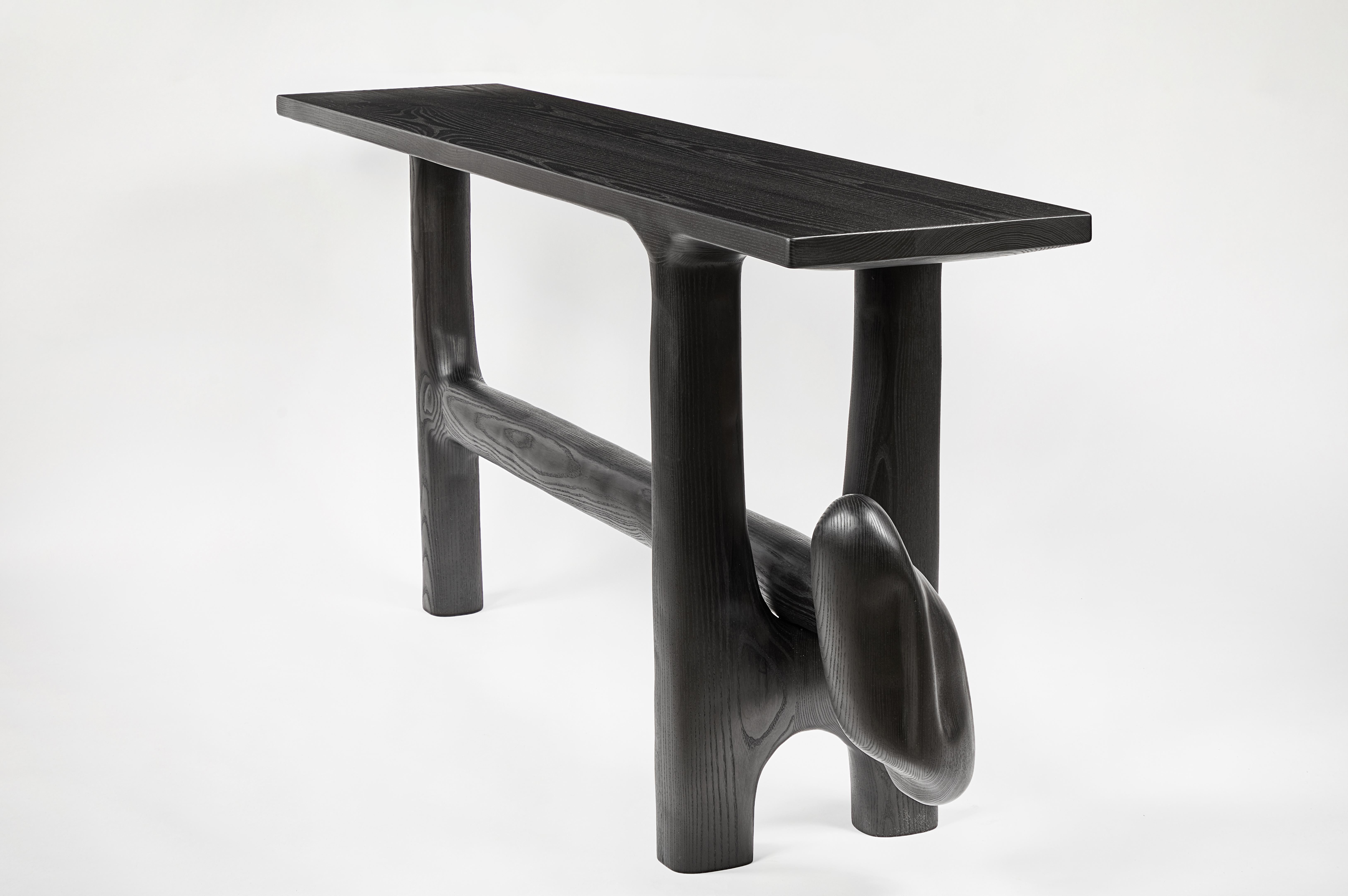 Organic Hand Carved Blackened Ash Entry Table by Casey McCafferty For Sale 4