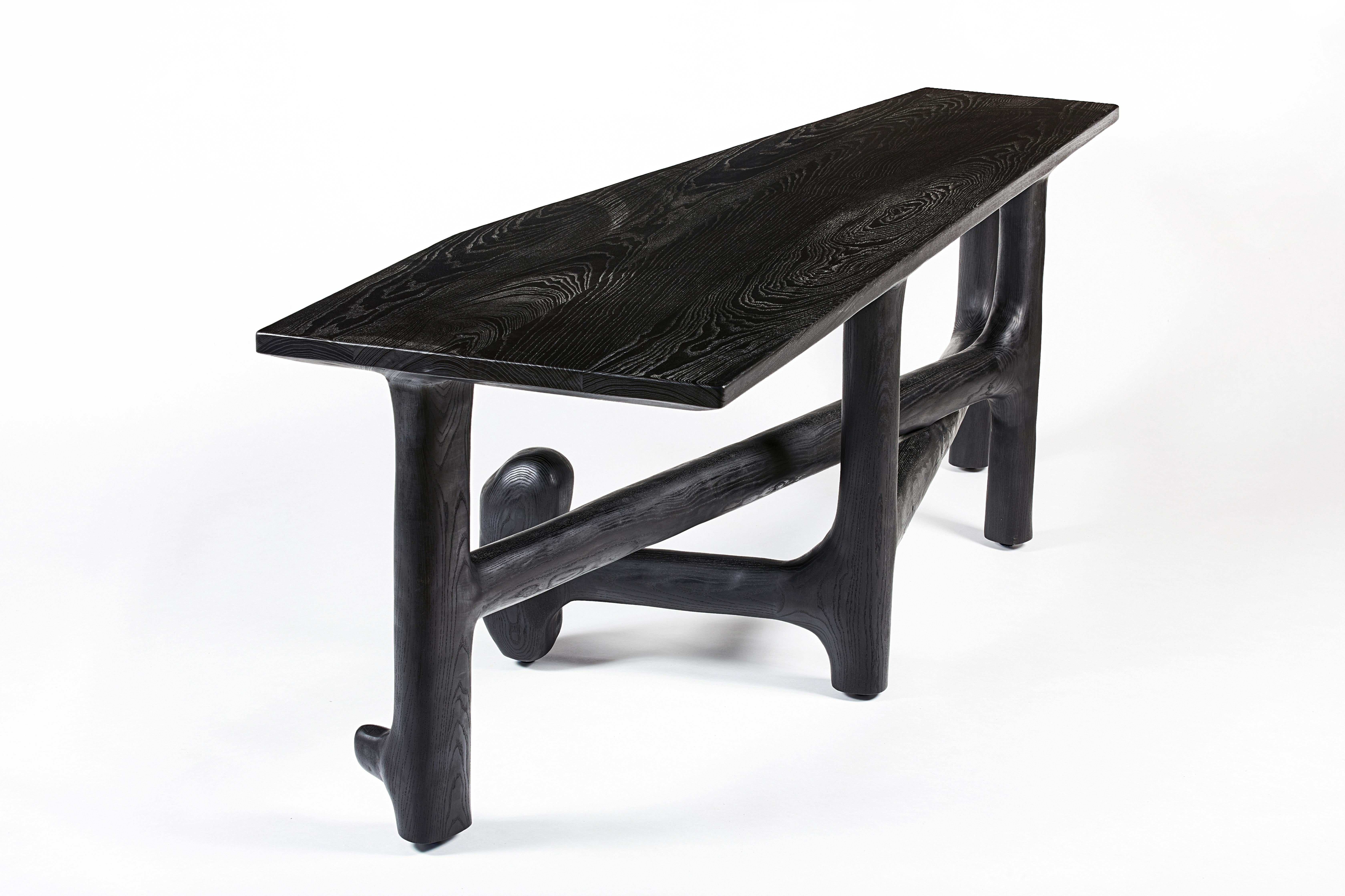 Contemporary Organic Hand Carved Ebonized Ash Desk by Casey McCafferty For Sale