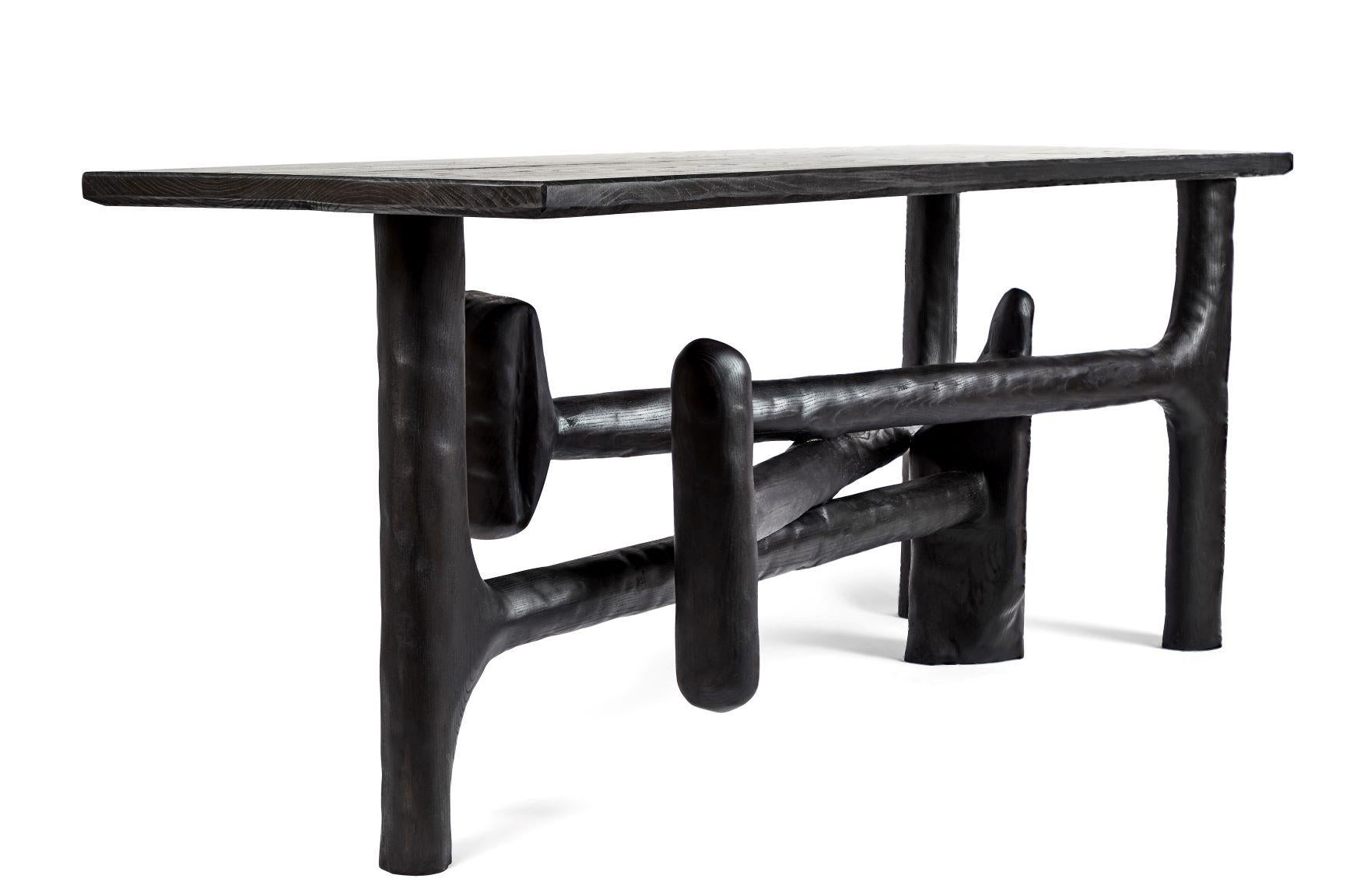 Organic Hand Carved Ebonized Ash Entry Table by Casey McCafferty For Sale 4