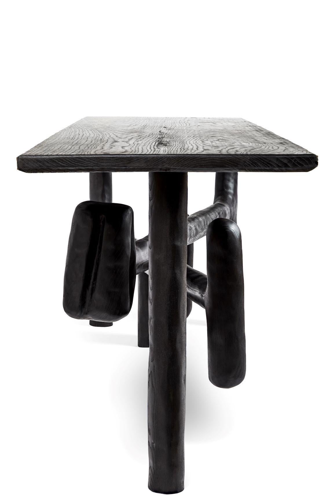Organic Hand Carved Ebonized Ash Entry Table by Casey McCafferty For Sale 7