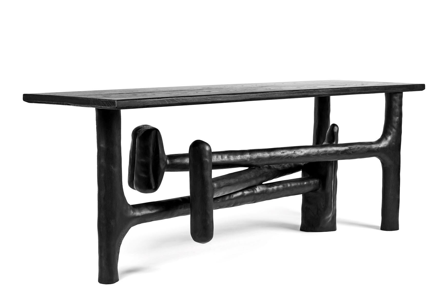 Organic Hand Carved Ebonized Ash Entry Table by Casey McCafferty For Sale 7