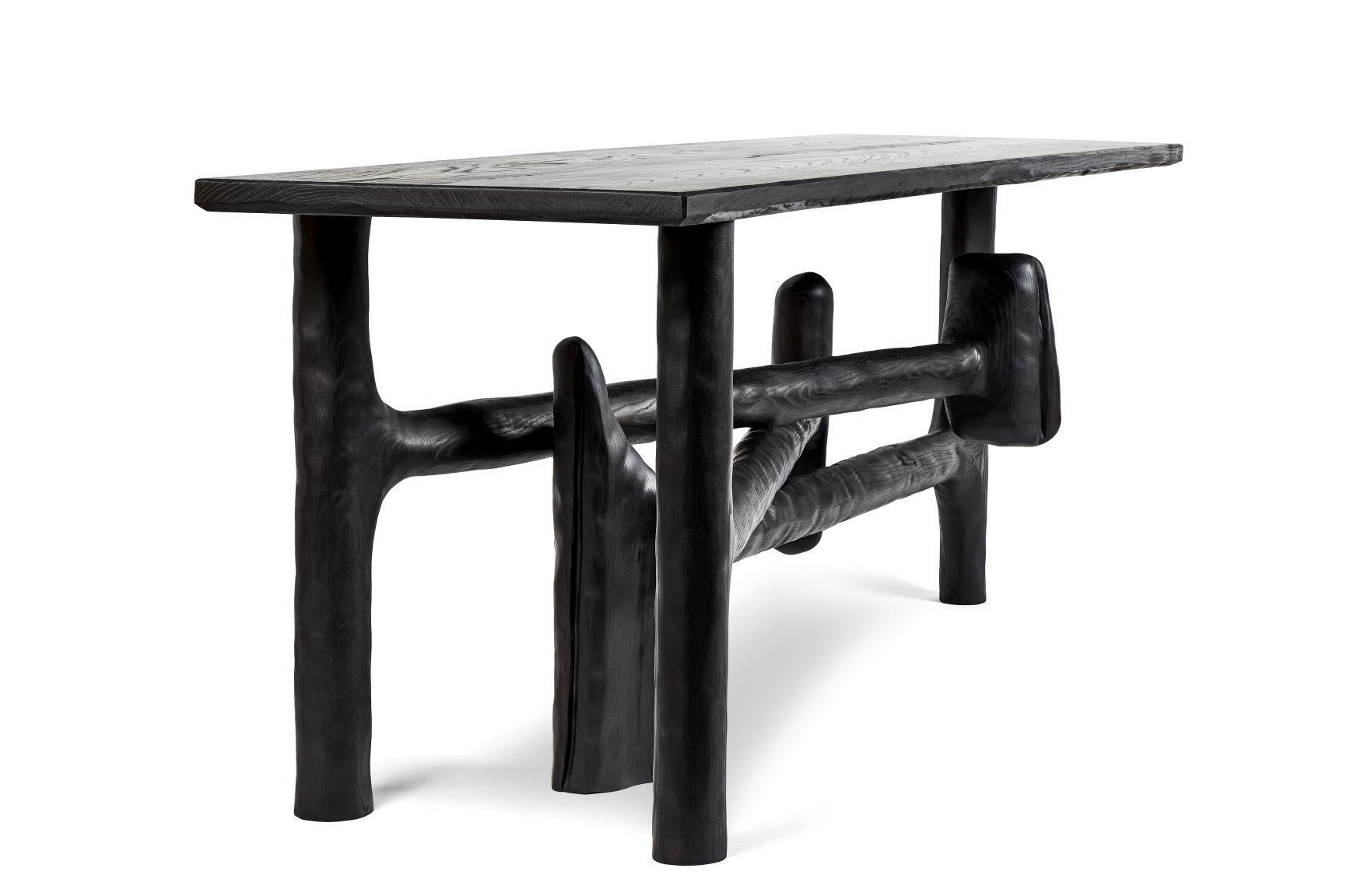 Contemporary Organic Hand Carved Ebonized Ash Entry Table by Casey McCafferty For Sale