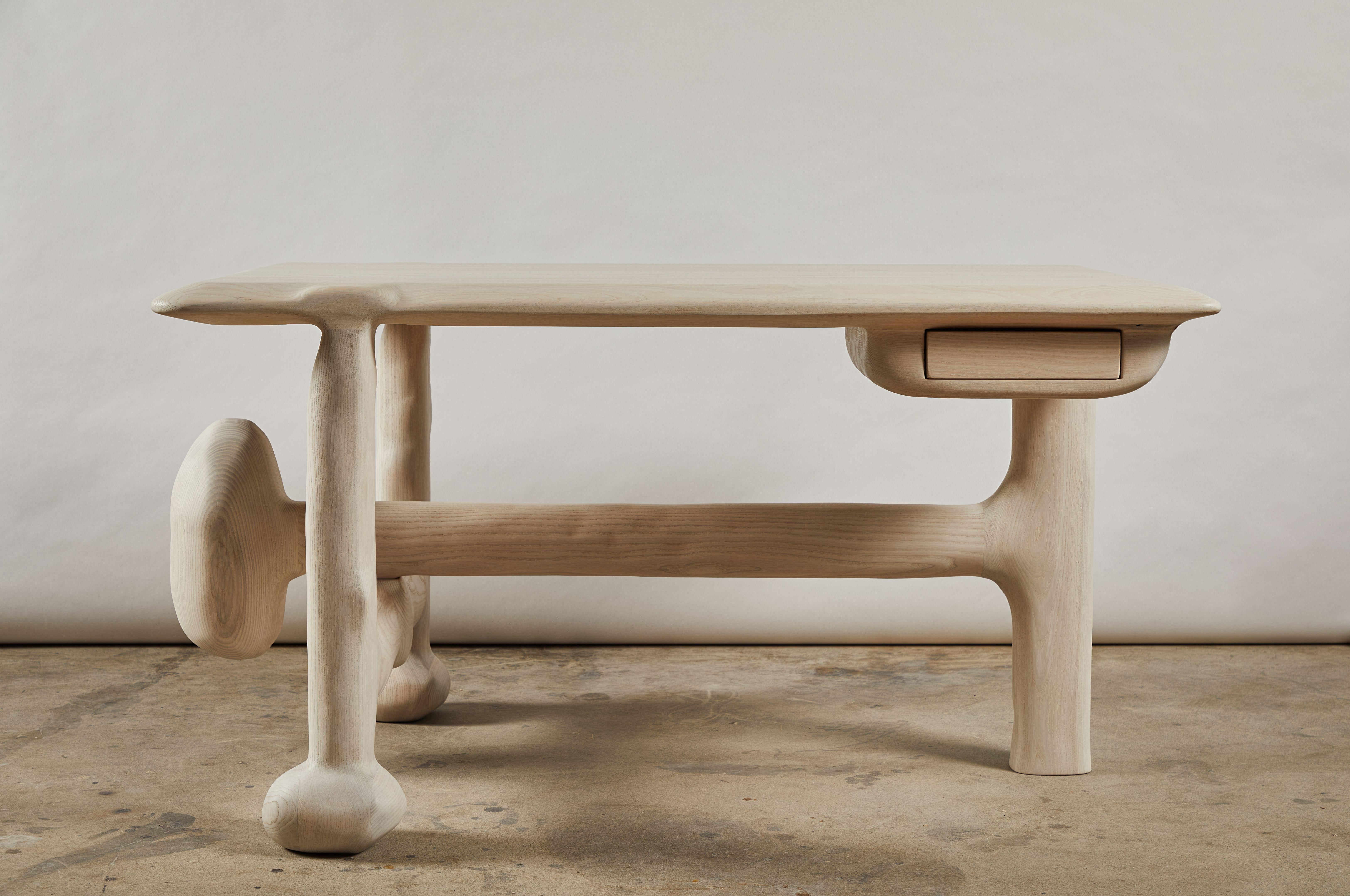 Blackened Organic Hand Carved White Washed Ash Desk by Casey McCafferty For Sale