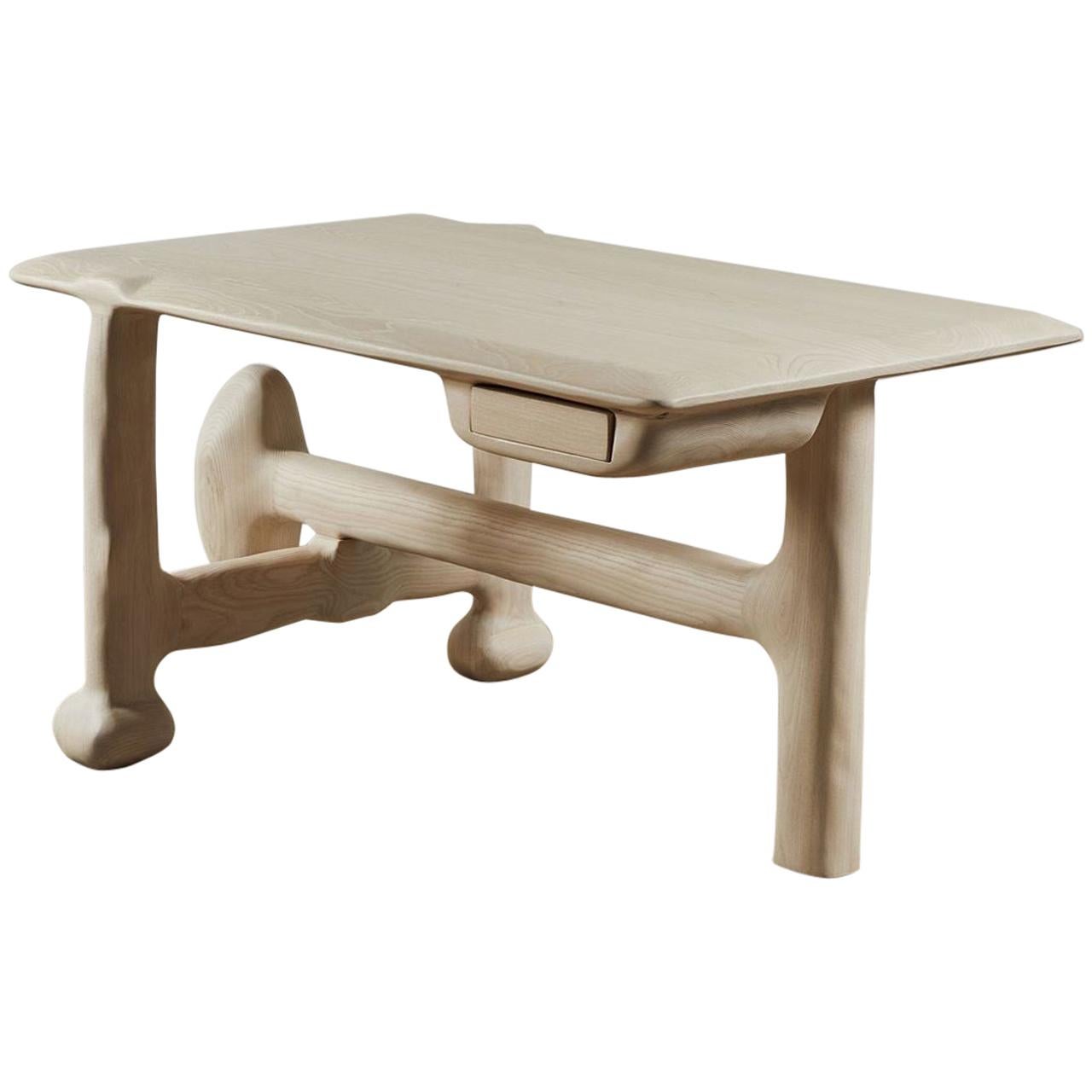 Organic Hand Carved White Washed Ash Desk by Casey McCafferty For Sale