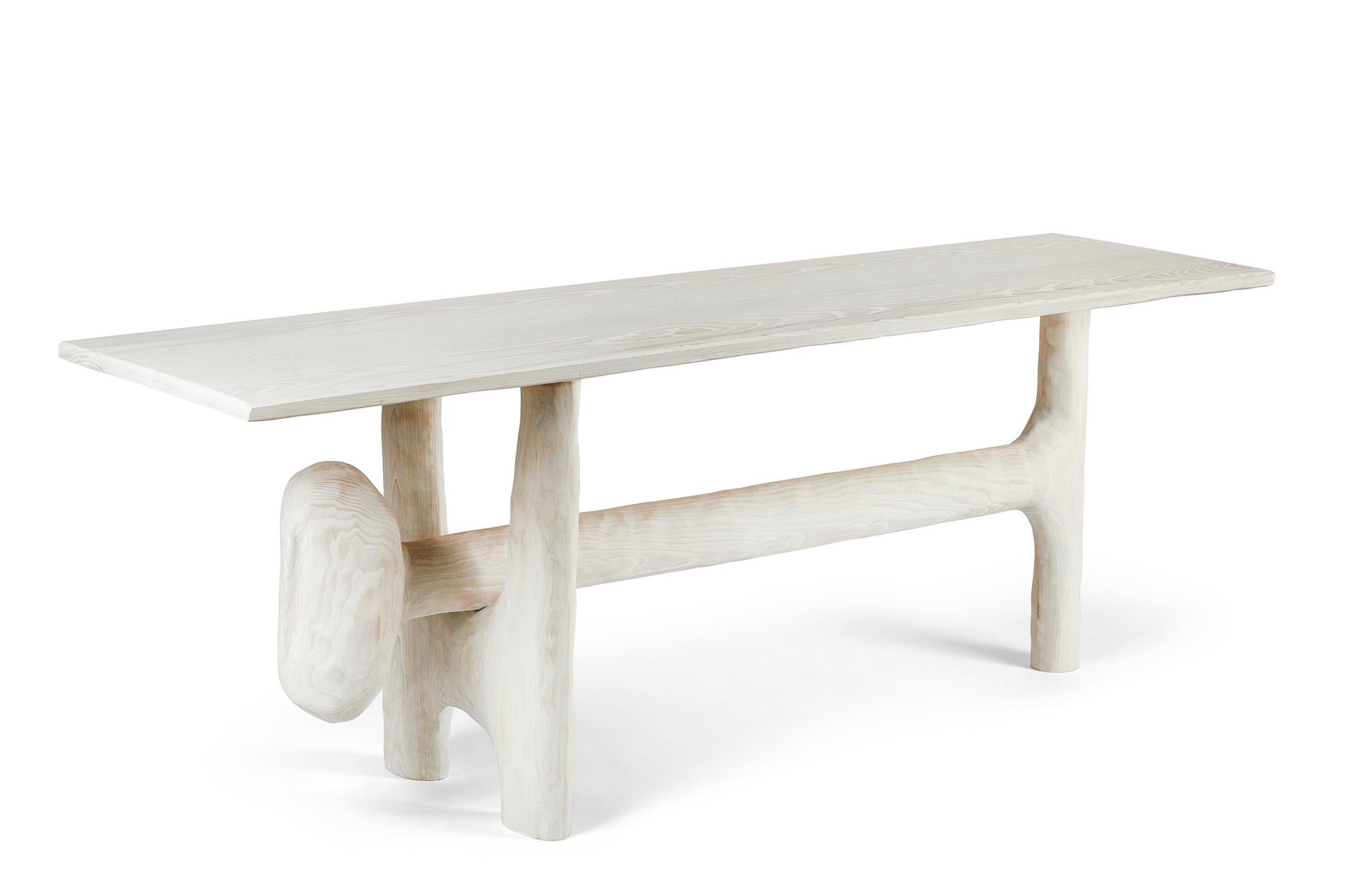 Organic Hand Carved White Washed Ash Entry Table by Casey McCafferty For Sale 5