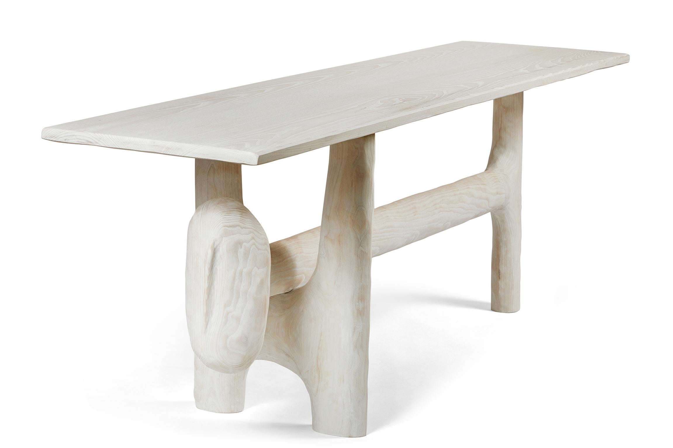 Organic Hand Carved White Washed Ash Entry Table by Casey McCafferty For Sale 11