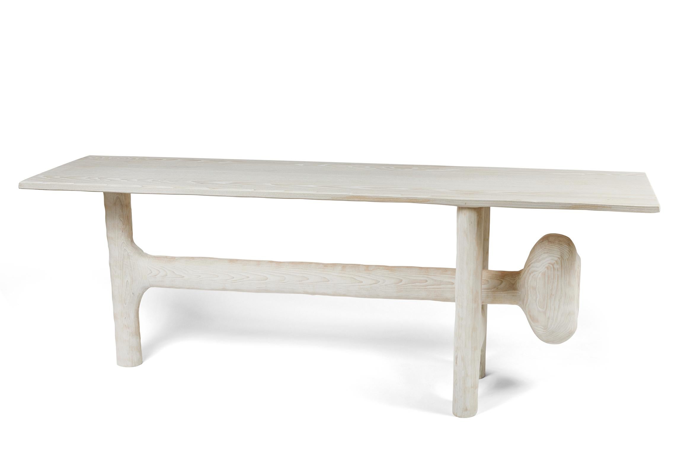 Organic Hand Carved White Washed Ash Entry Table by Casey McCafferty For Sale 12