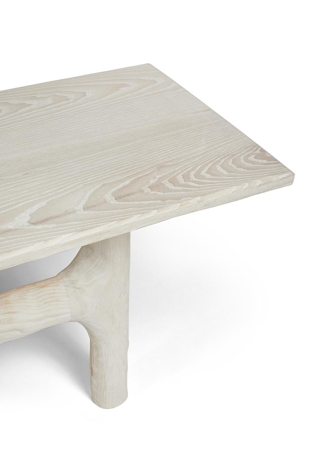 American Organic Hand Carved White Washed Ash Entry Table by Casey McCafferty For Sale
