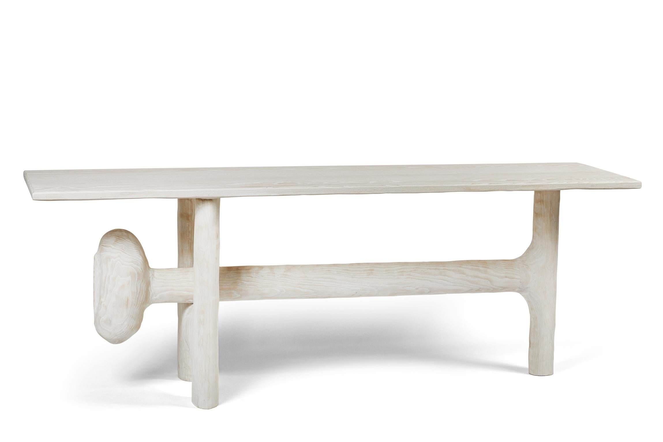 Blackened Organic Hand Carved White Washed Ash Entry Table by Casey McCafferty For Sale