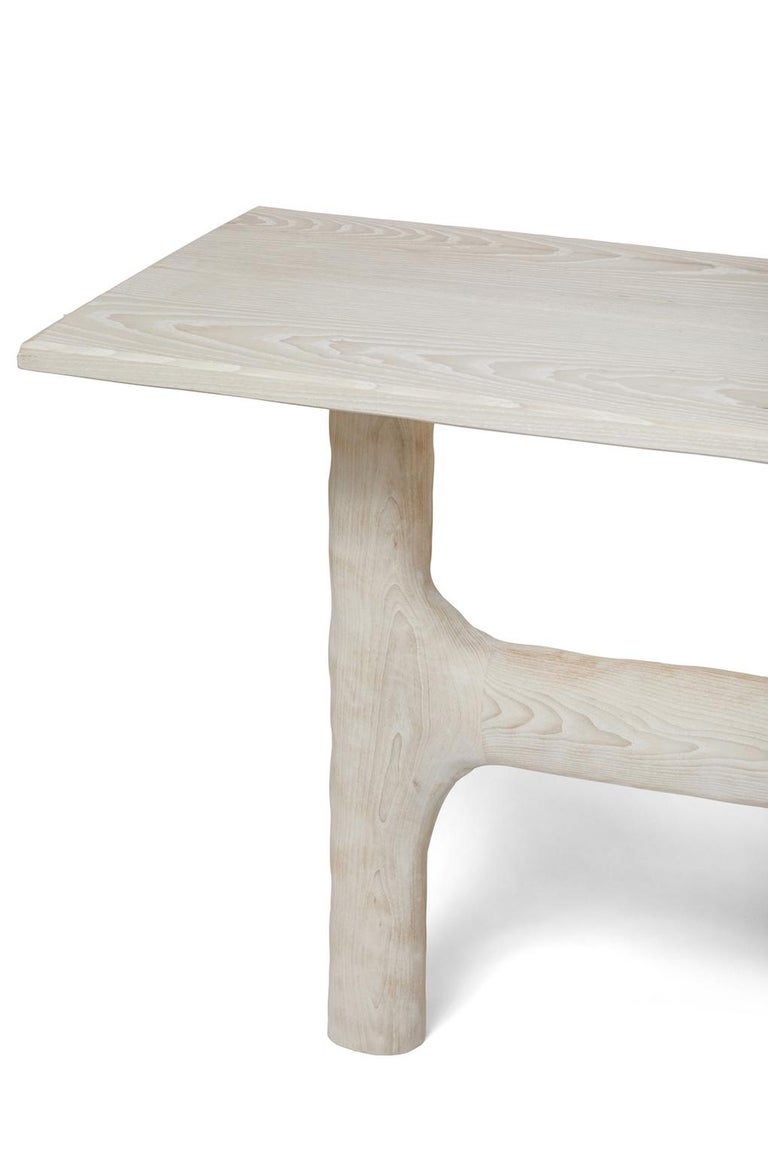 Organic Hand Carved White Washed Ash Entry Table by Casey McCafferty at
