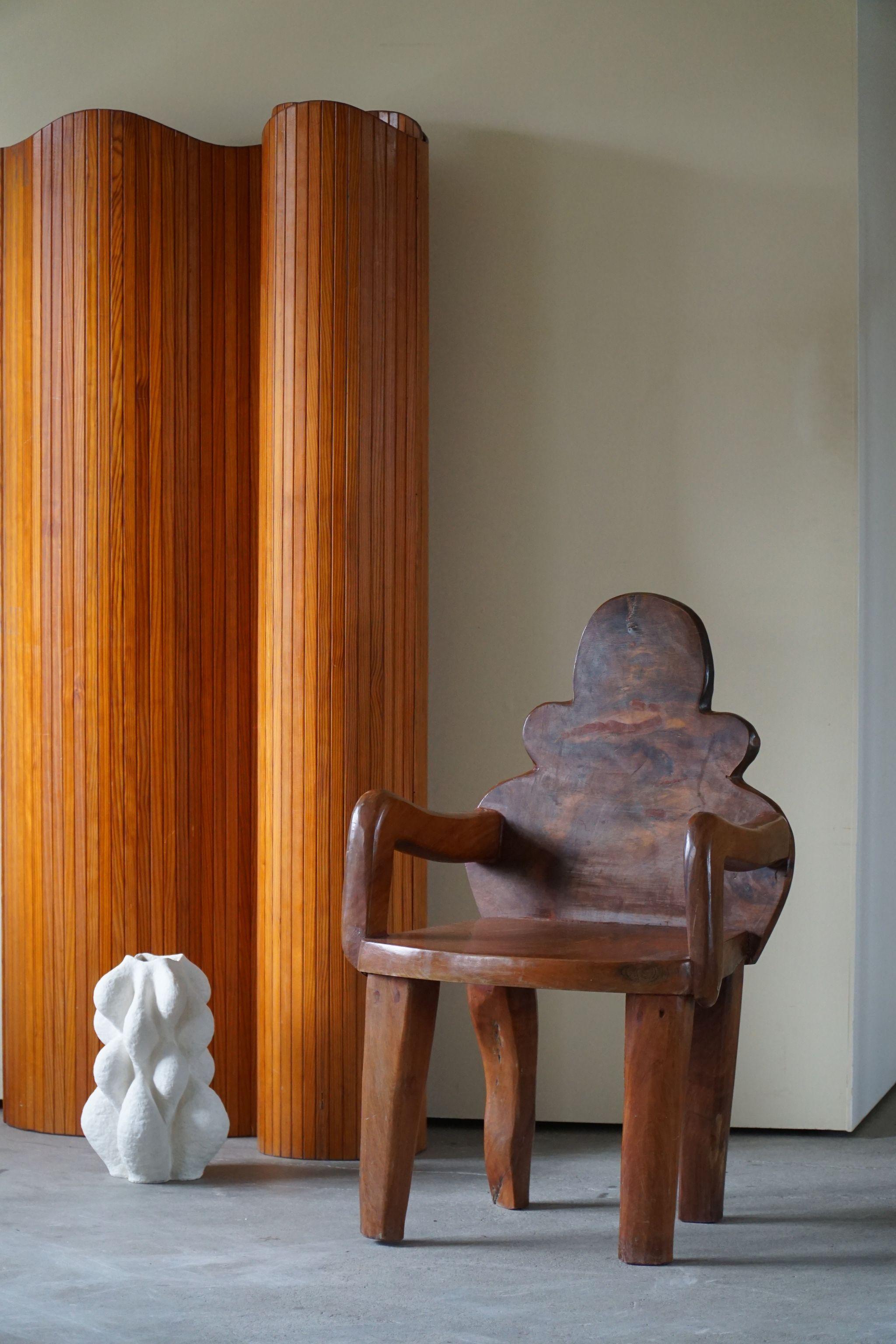 Organic Handcrafted Wabi Sabi Armchair in Solid Wood, Swedish Modern, 1900s For Sale 10