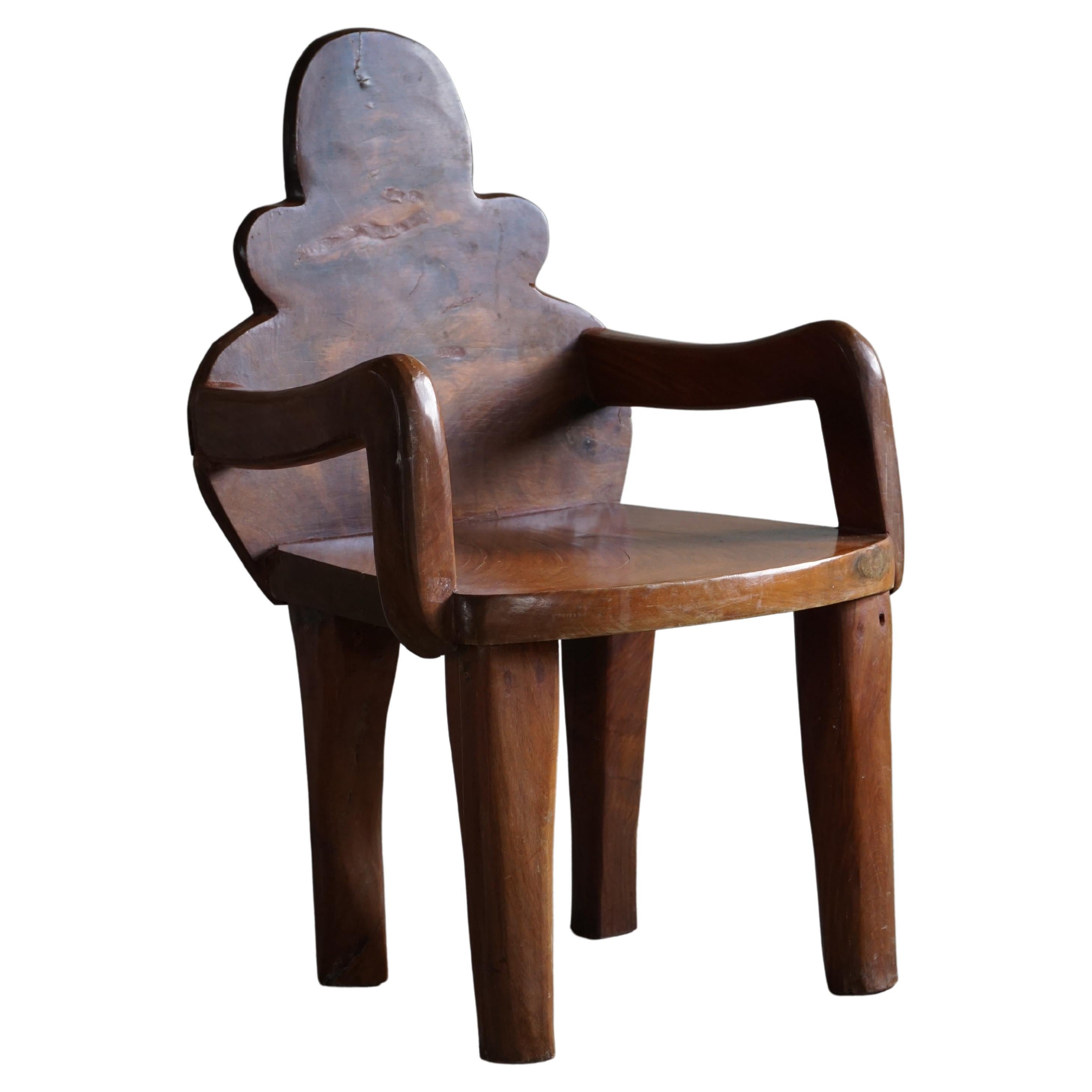 Organic Handcrafted Wabi Sabi Armchair in Solid Wood, Swedish Modern, 1900s For Sale