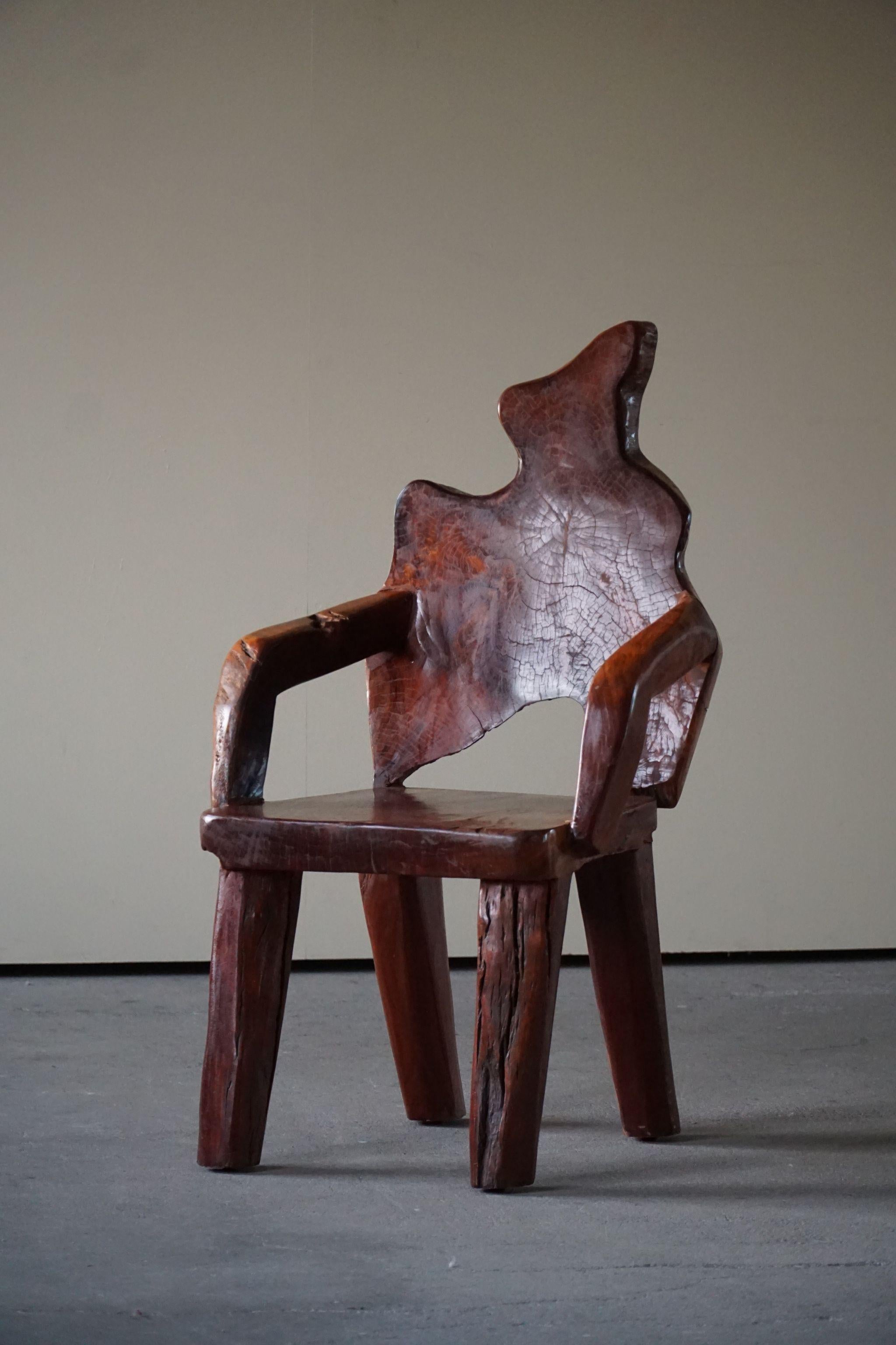 Hand-Crafted Organic Handcrafted Wabi Sabi Chair in Solid Wood, Scandinavian Modern, 1900s