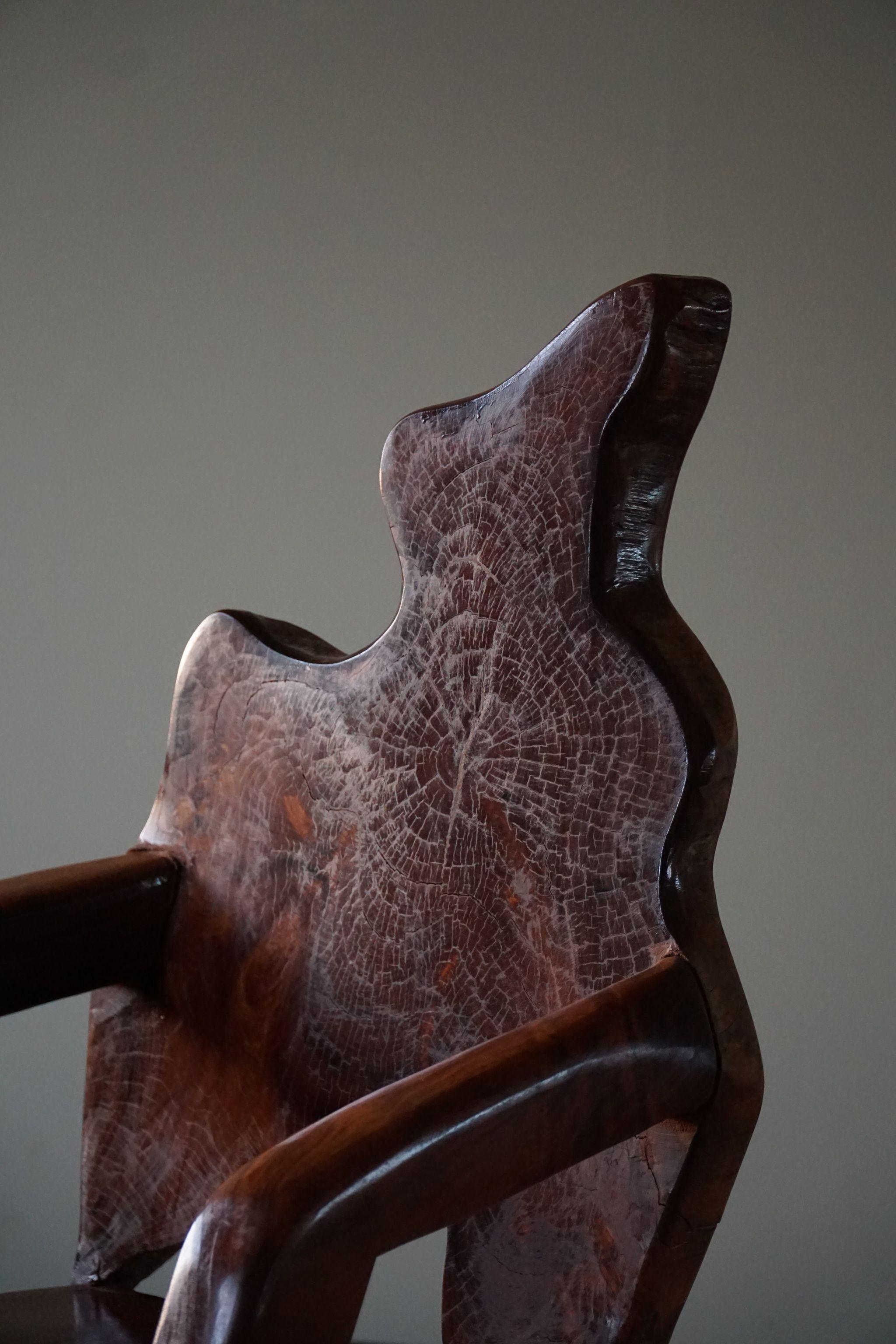 20th Century Organic Handcrafted Wabi Sabi Chair in Solid Wood, Scandinavian Modern, 1900s