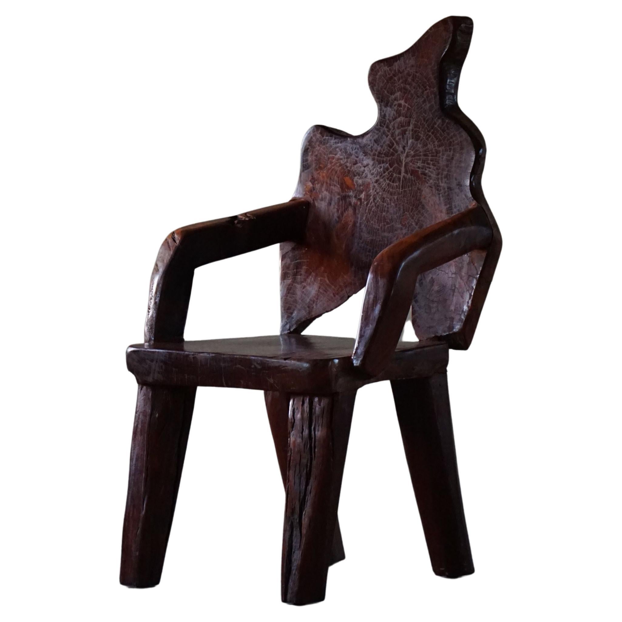 Organic Handcrafted Wabi Sabi Chair in Solid Wood, Scandinavian Modern, 1900s