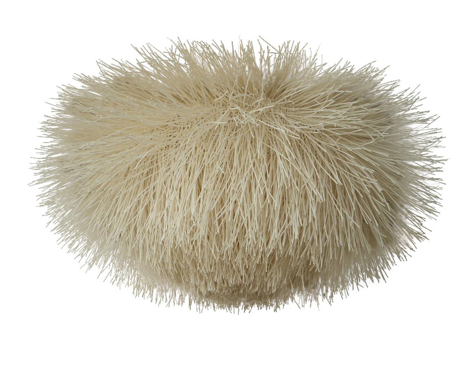 This whimsical raffia like material is actually a basket weaving natural wood similar to splining. Because each piece is individually crafted allow some natural variation when ordering. Available sizes: Small 30