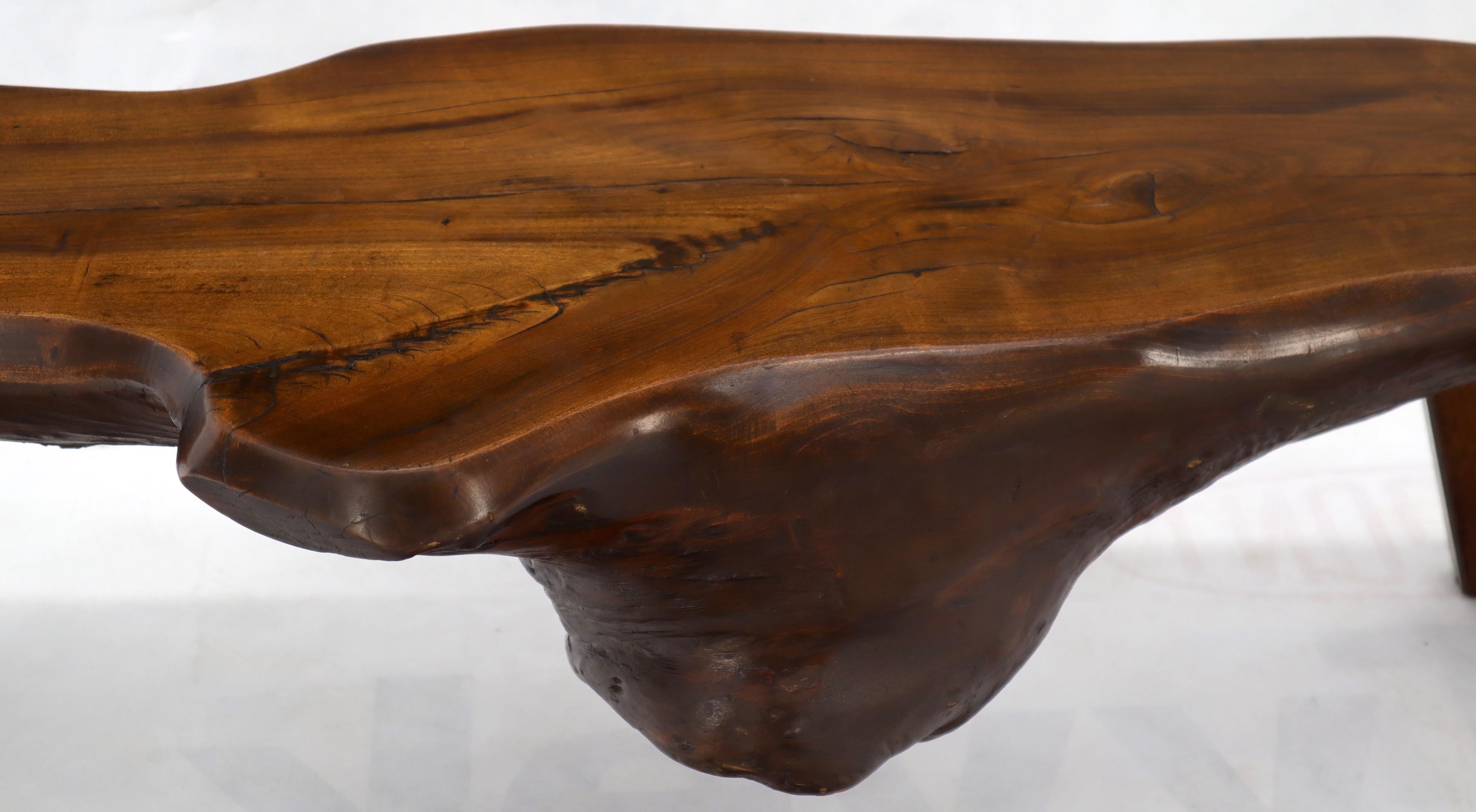 Organic Heavy Solid Walnut Varnished Slab Top Coffee Table on Tapered Legs For Sale 4
