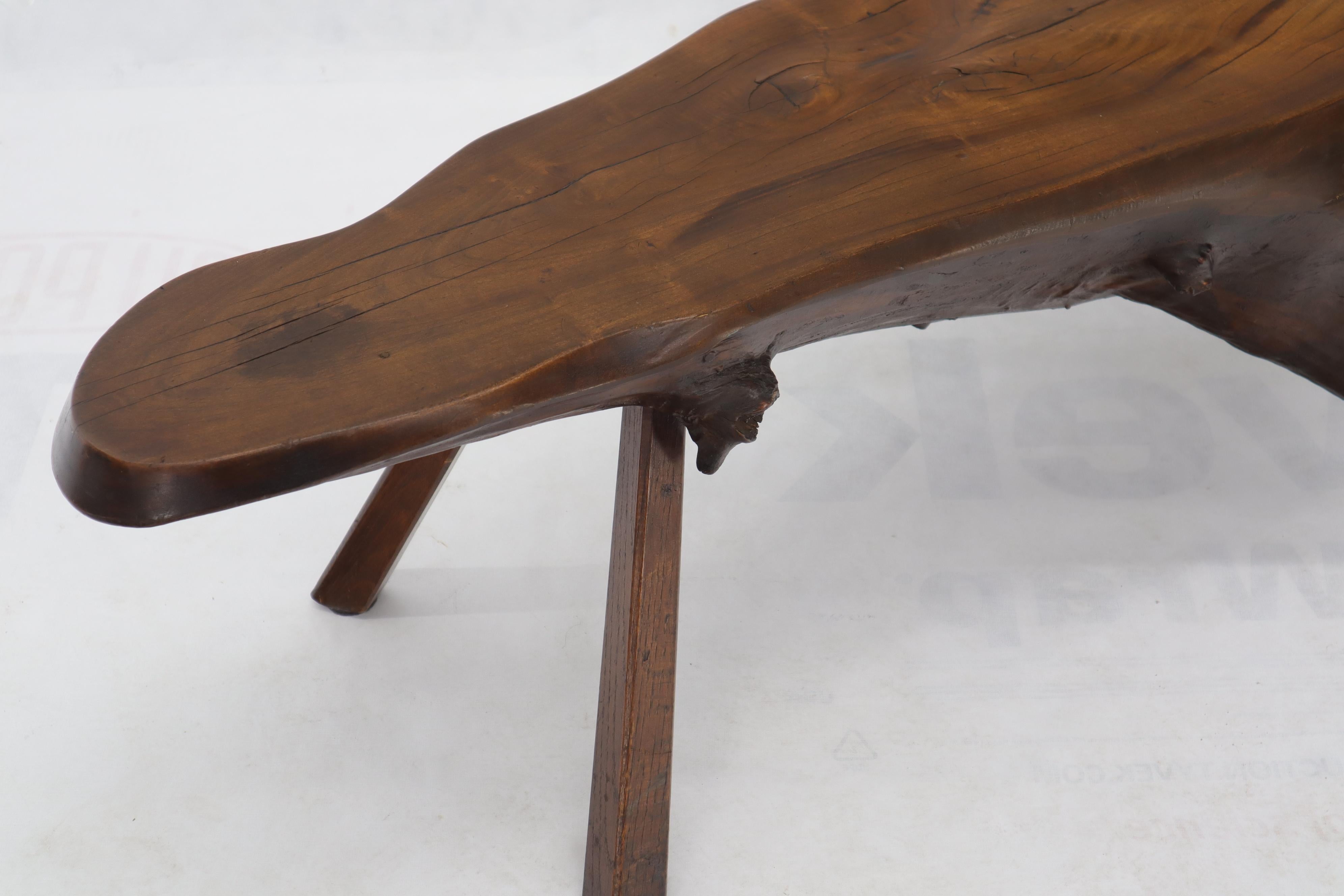 20th Century Organic Heavy Solid Walnut Varnished Slab Top Coffee Table on Tapered Legs For Sale