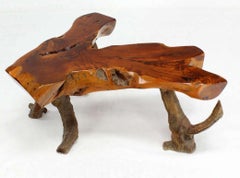 Organic Heavy V Shape Walnut Slab Top Driftwood Base Legs Coffee Table MINT!