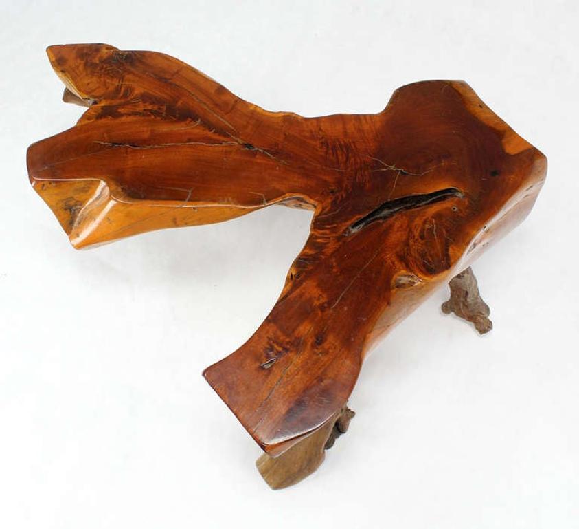 Mid-Century Modern Organic Heavy V Shape Walnut Slab Top Driftwood Base Legs Coffee Table MINT! For Sale