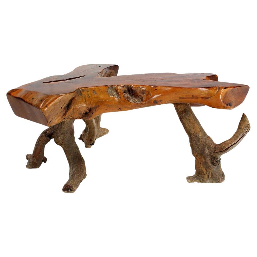 Organic Heavy V Shape Walnut Slab Top Driftwood Base Legs Coffee Table MINT!