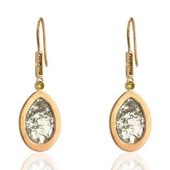 Organic Ice Diamond Dangle Earrings Made In 18k Yellow Gold