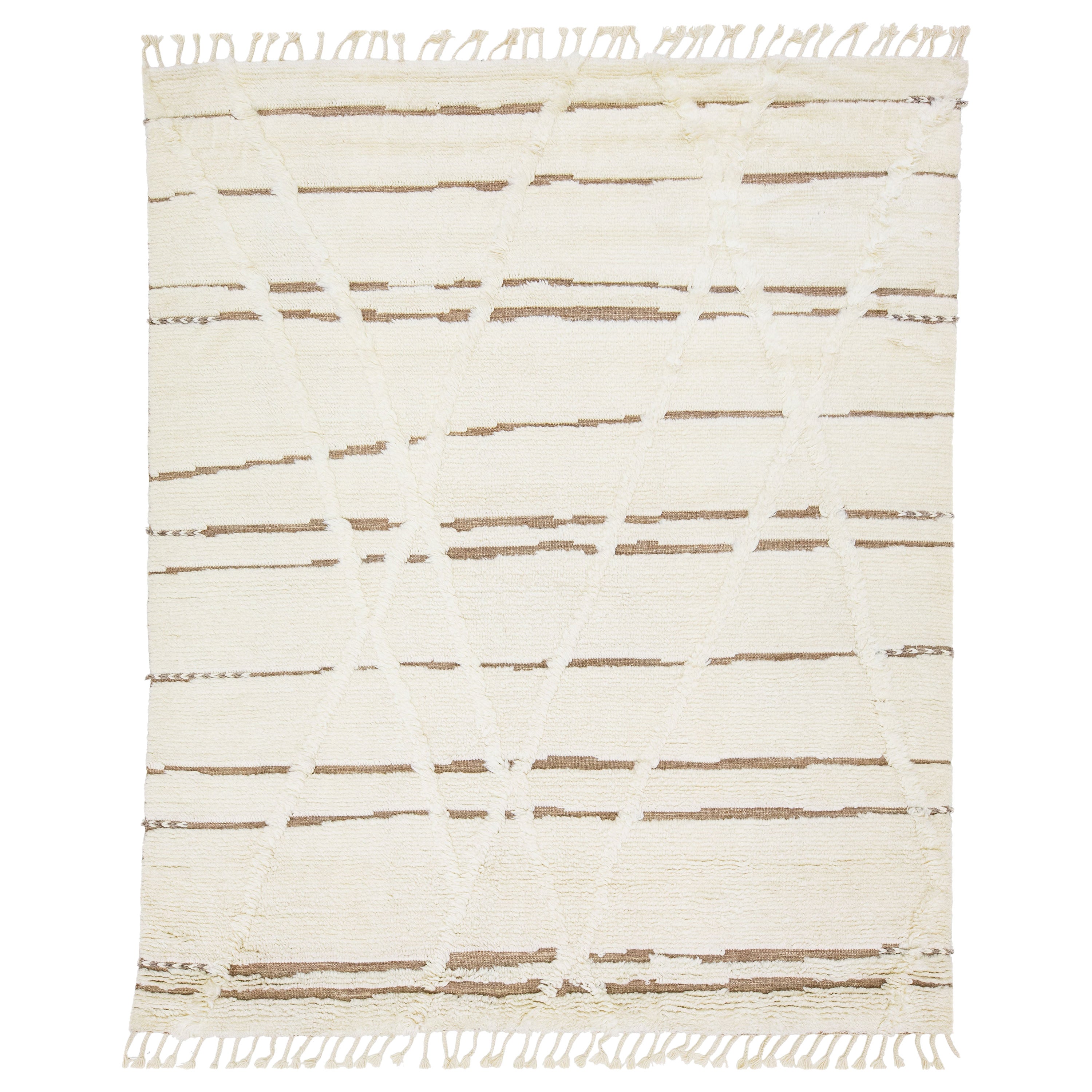 Tappeto organico in lana moderna in stile marocchino avorio con motivo tribale